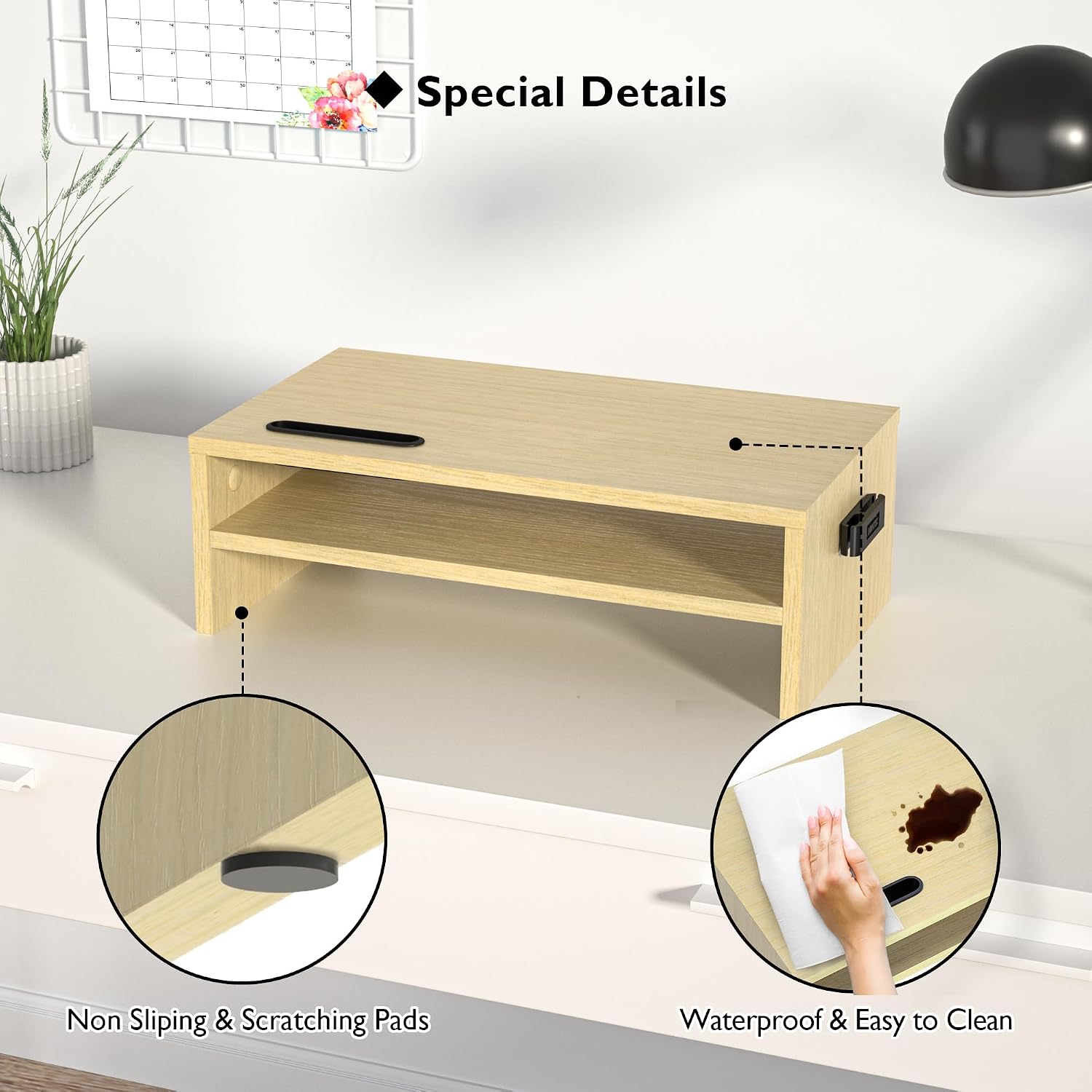 Thumbnail 5 de BONTEC Wood Monitor Stand Riser (2-Tier) – Desk Monitor Stand with Smartphone Holder, Oak