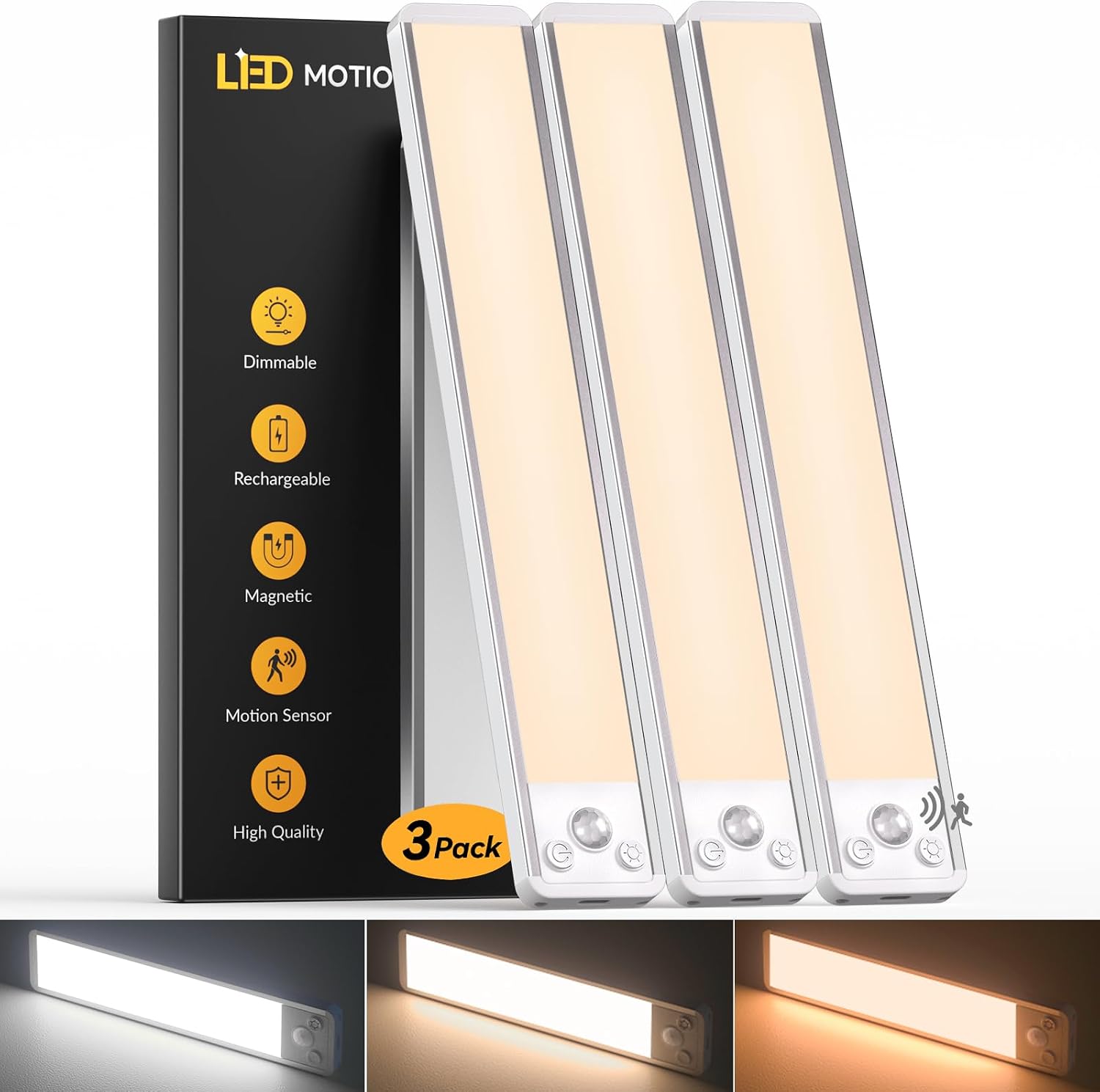 Detalle de Cupboard Lights Motion Sensor 30CM – 3-Color LED Under Cabinet Lighting (3 Pack)