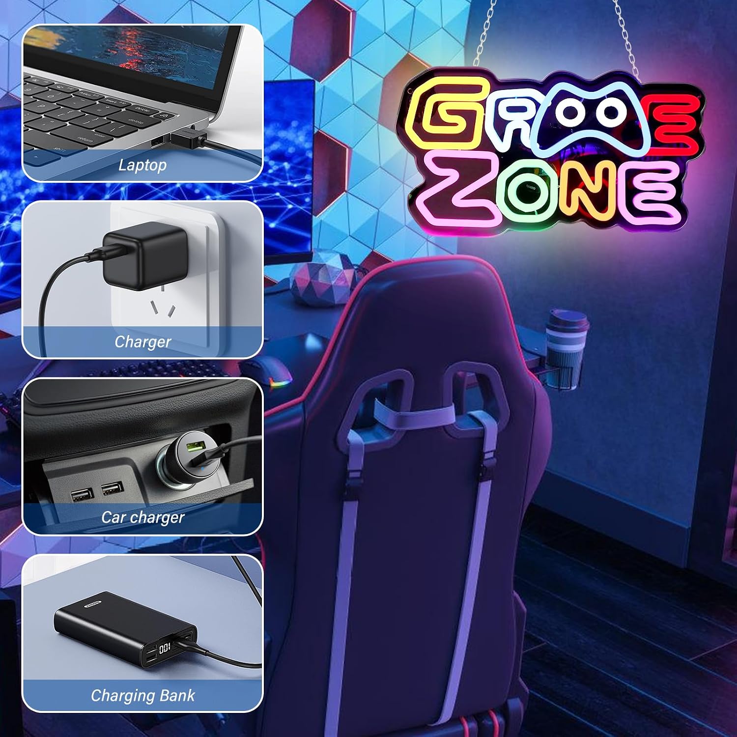 Detalle de BAIFULAI WK917 Game Zone LED-neonbord, USB, meerkleurig en dimbaar