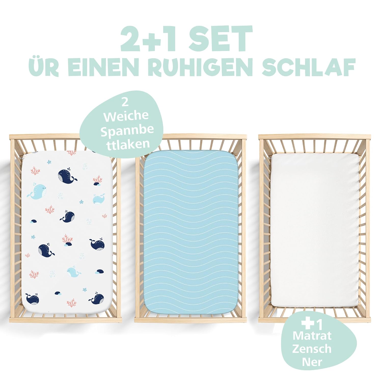 Thumbnail 1 de 2X Spannbettlaken + Matratzenschoner 55x90cm
