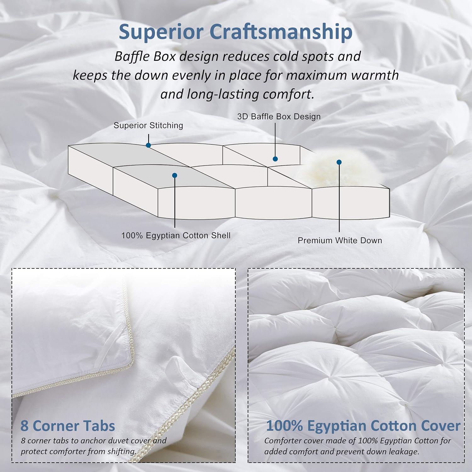 Thumbnail 5 de Luxurious All-Season Goose Down Comforter (California King, 106 x 90) with Pinch Pleat Design
