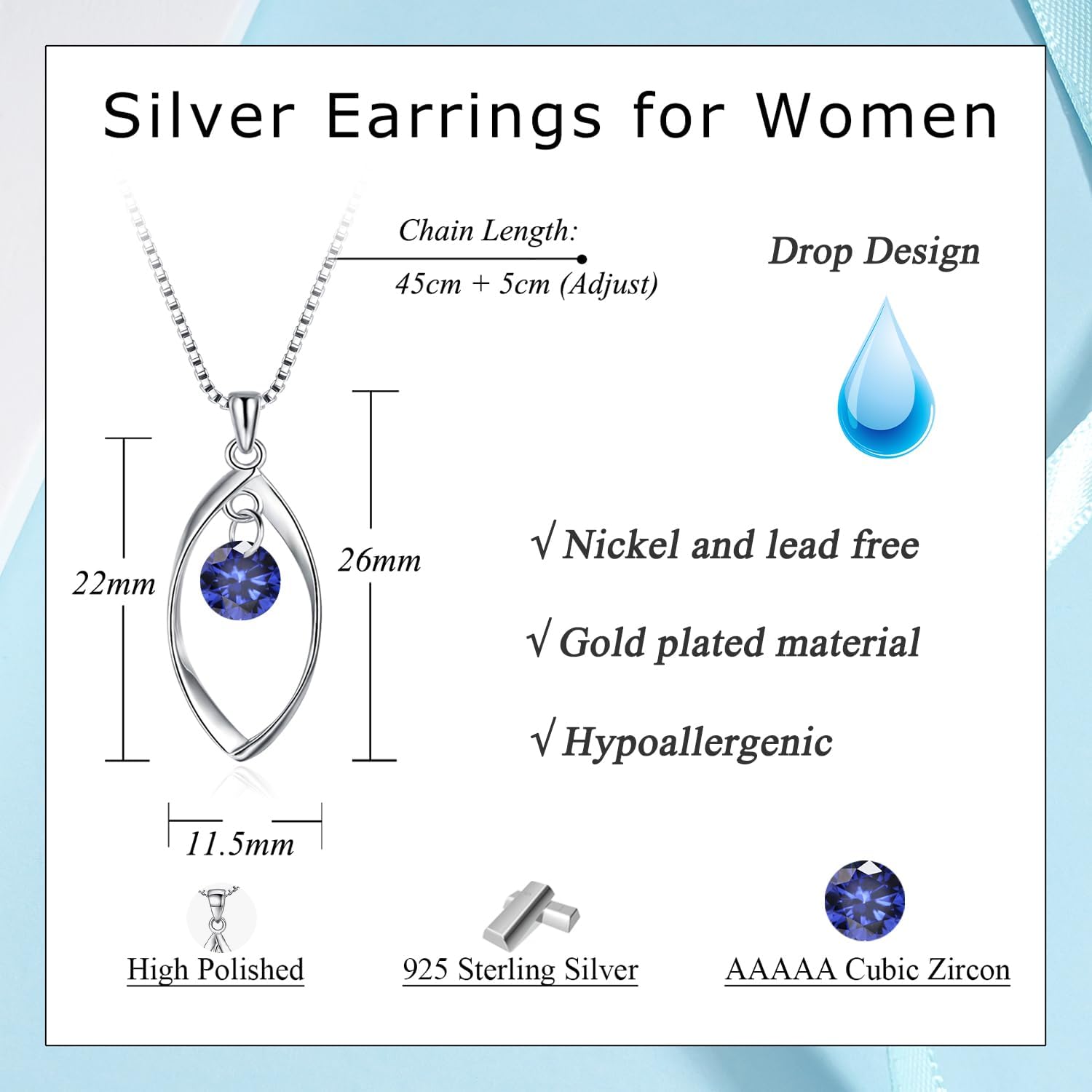 Detalle 2 de Zolkamery Schmuckset aus 925 Sterling Silber für Damen: Twist-Halskette & Ohrhänger mit Zirkonia