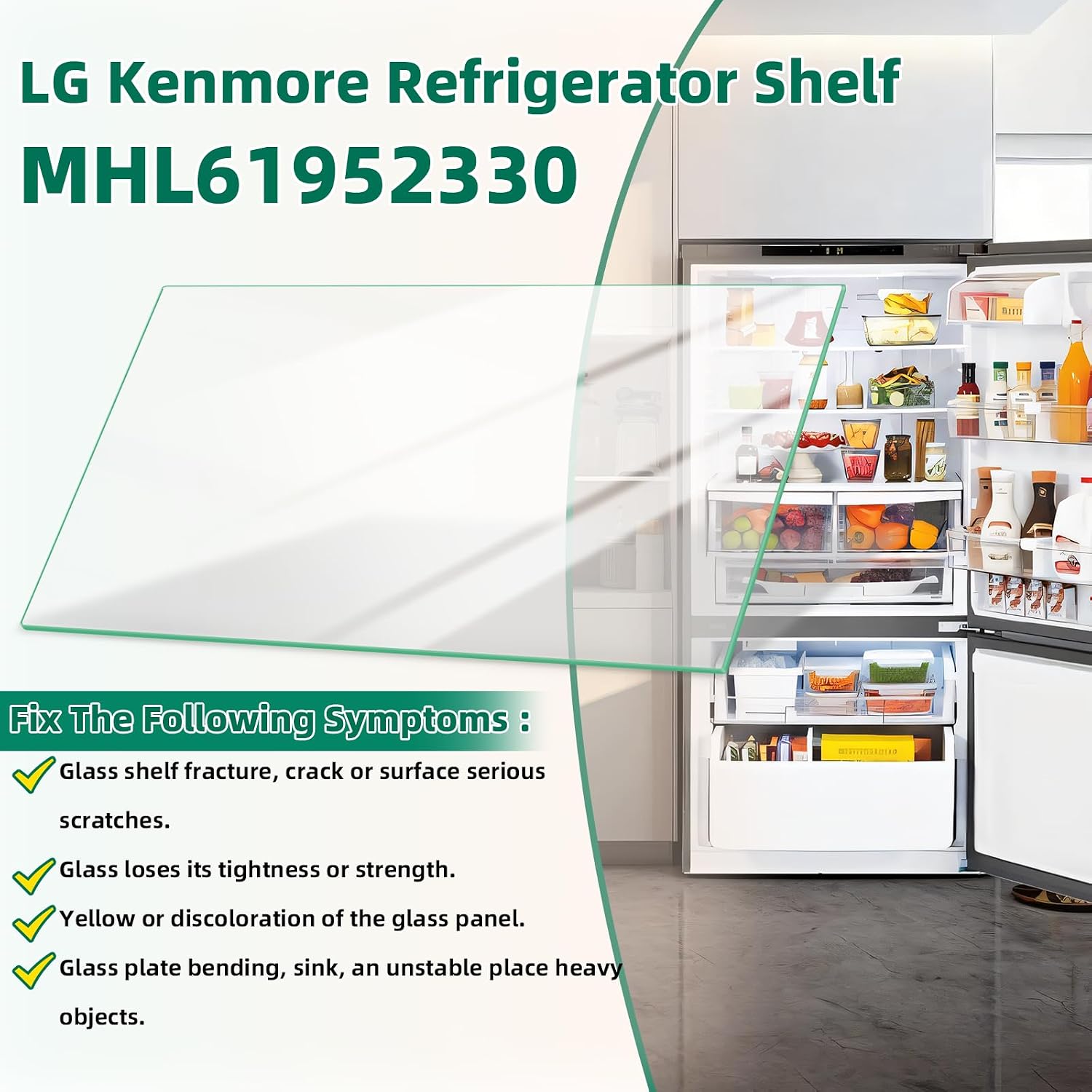 Detalle 1 de POOLKEY MHL61952330 Refrigerator Glass Shelf, Tempered Crisper Cover