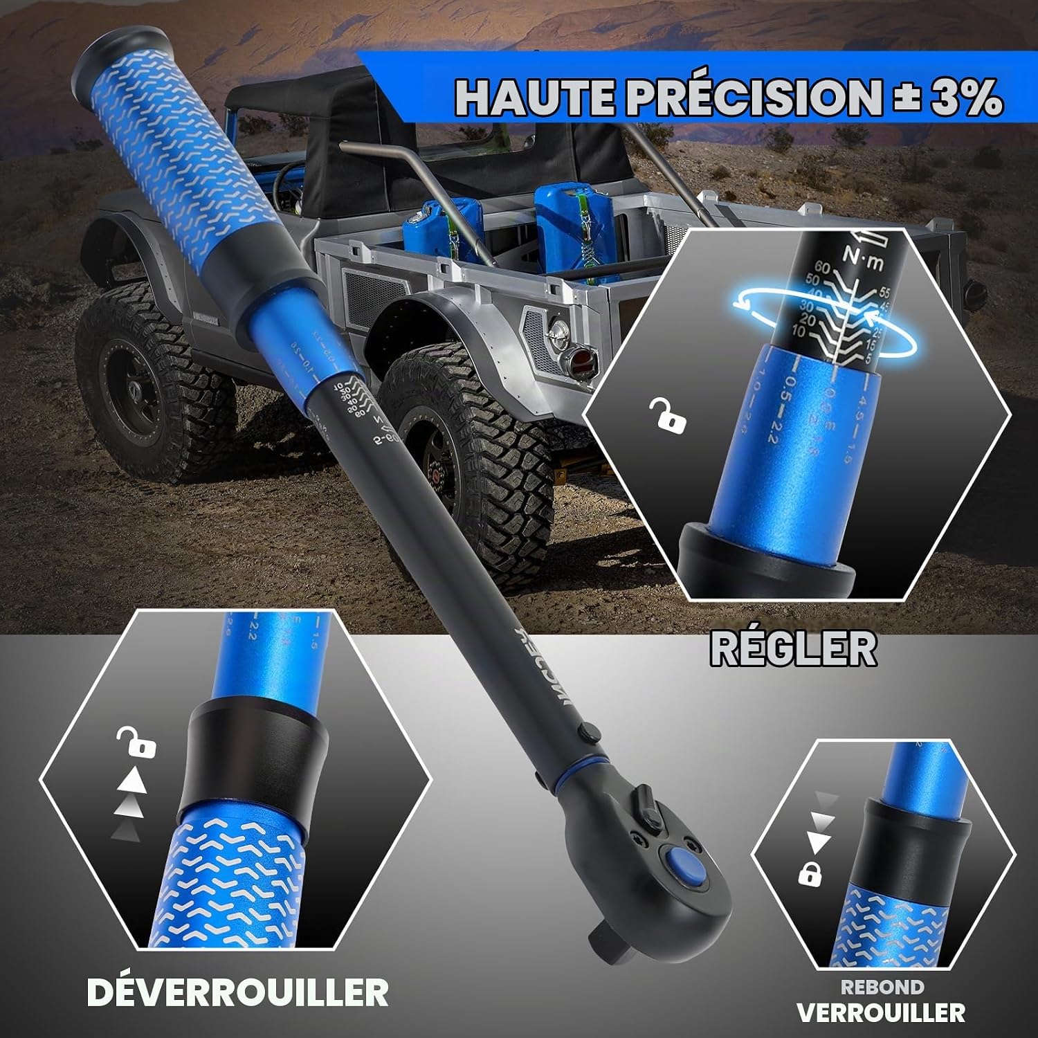 Detalle 2 de INGJER IJ12NEW2201D momentsleutel 3/8 inch, 5–60 Nm, ±3% nauwkeurig