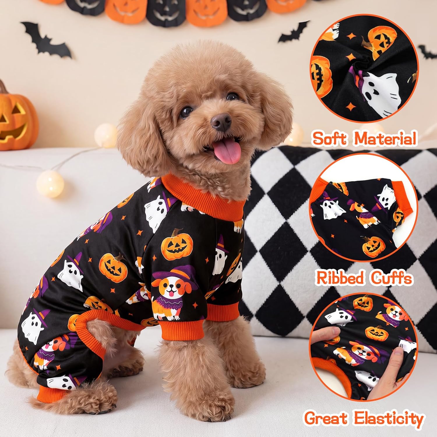 Detalle 2 de XPUDAC 32-1-dog-x-small Dog Halloween Pajamas, Stretchy Four-Leg Fit