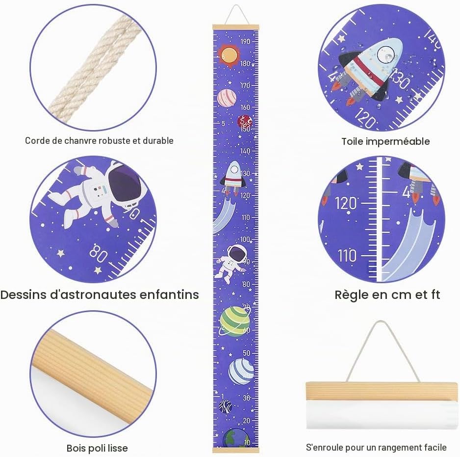 Detalle de Aolso groeimeter voor kinderen astronaut, canvas, 10–195 cm