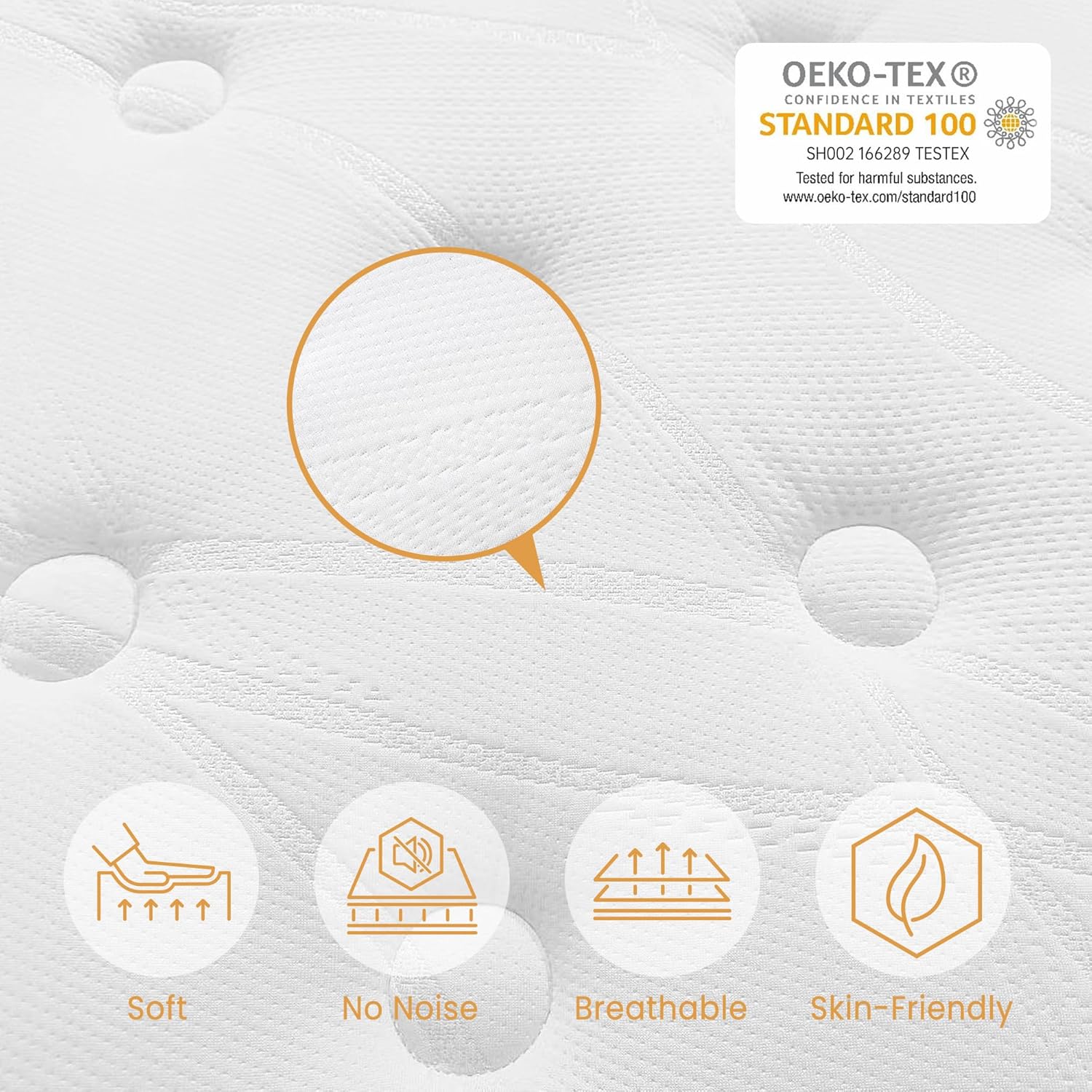 Detalle de TeQsli Double Mattress 4FT6 Hybrid Gel Memory Foam with Pocket Springs — Medium Firm, 27 cm (135x190x27 cm)