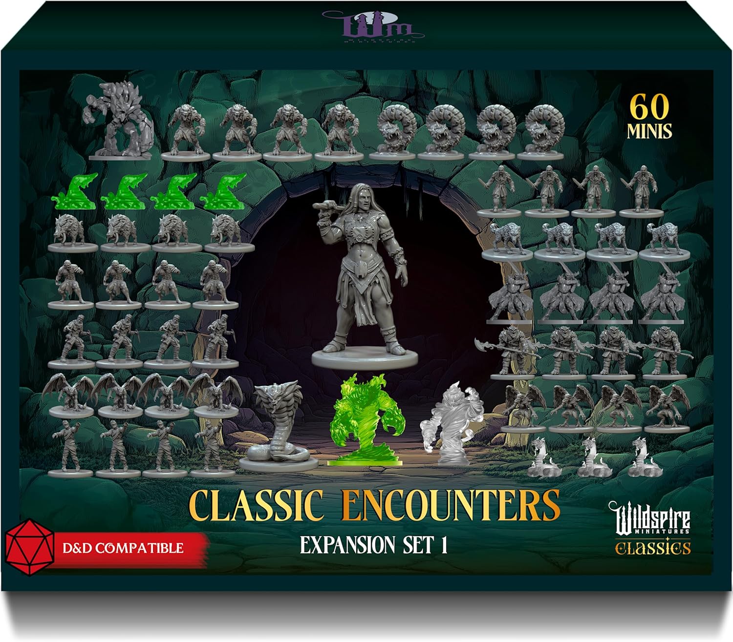 Detalle de Classic Encounters - Expansion Set I: 60 Iconic DnD Miniatures (Unpainted, 28mm) for Tabletop RPG