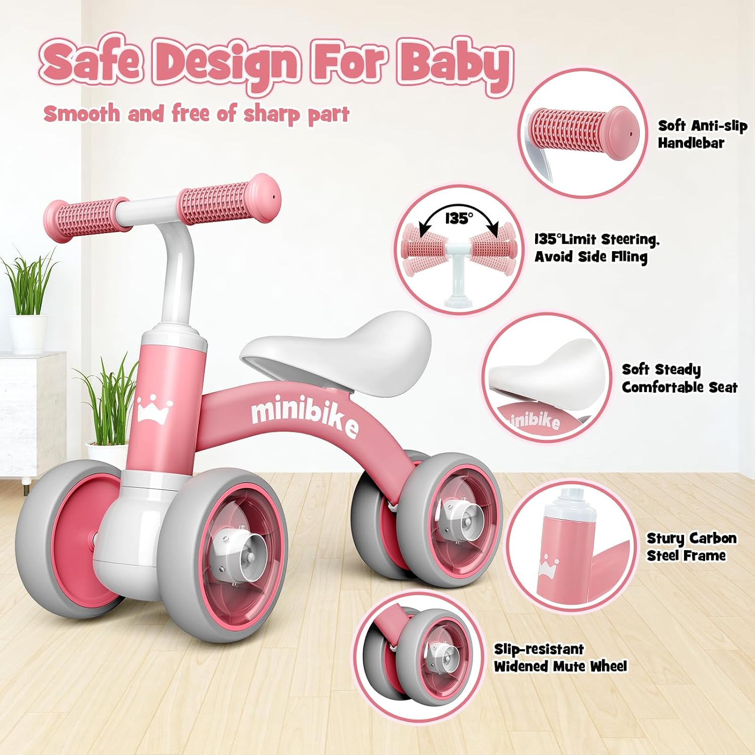 Thumbnail 3 de HappyGoLucky Balance Bike 1-2 Years 4 Wheels