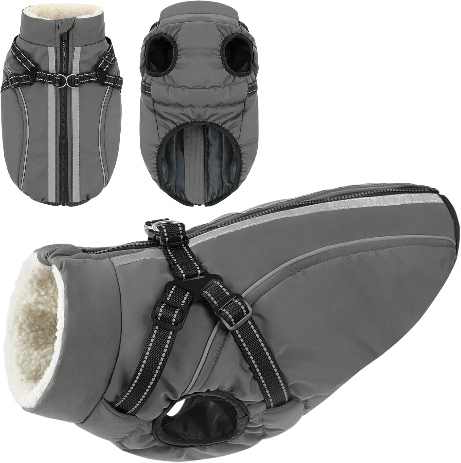 Detalle de KAMA BRIDAL 1107-KM-847MF-Grey-XS Dog Winter Coat with Built-In Harness
