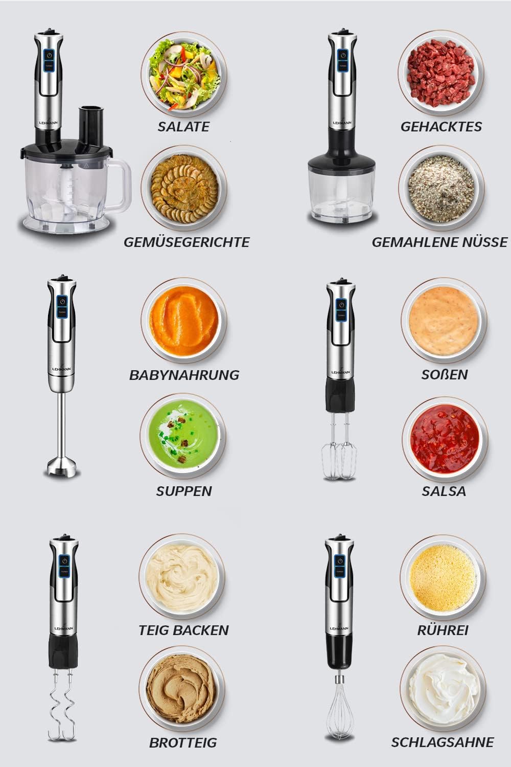 Thumbnail 1 de Lehmann Stabmixer Set Chopsui 1200 W – Vielseitiger Pürierstab mit Turbofunktion inkl. 9-teiligem Zubehör