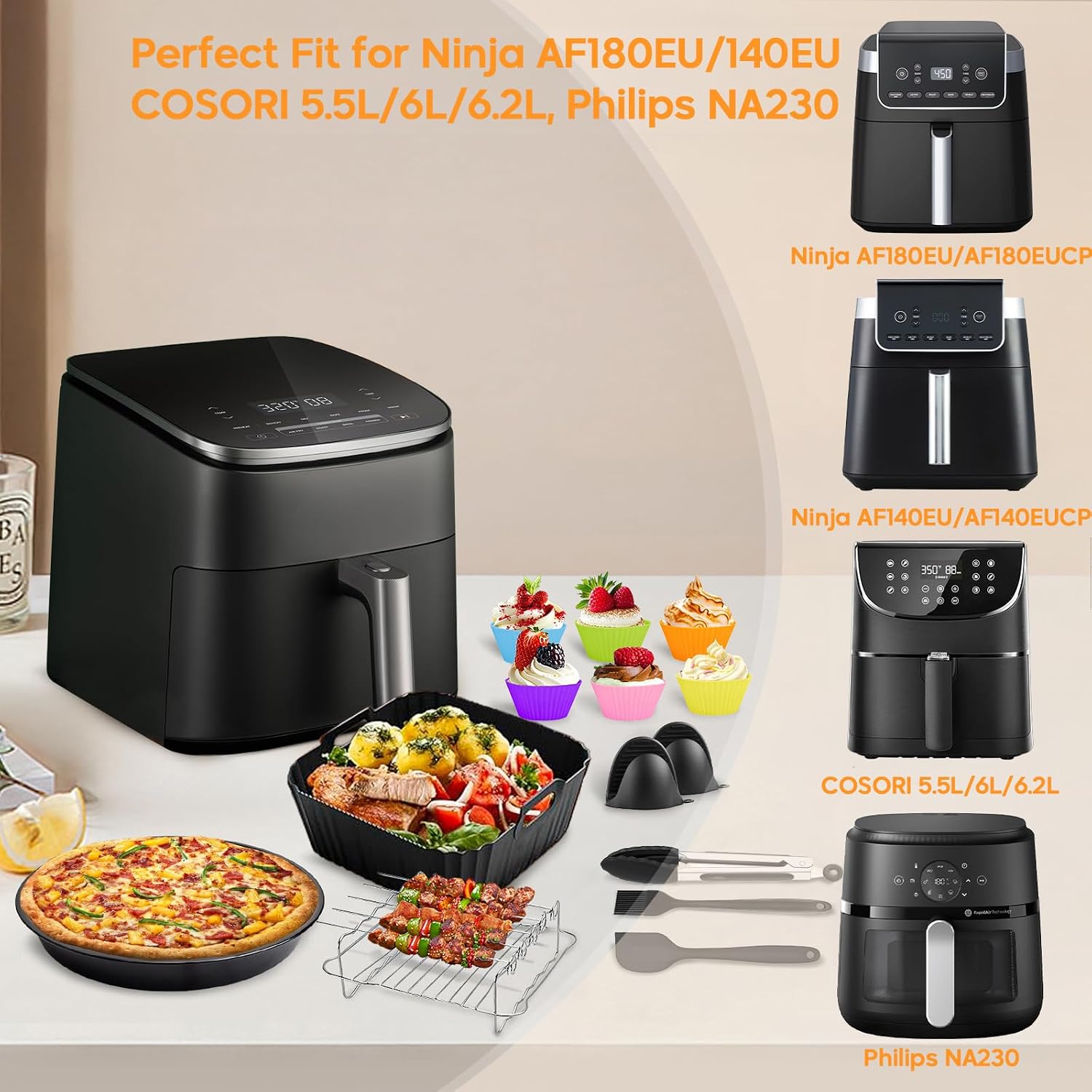 Detalle 2 de Airfryer Zubehör Set mit 19 Teilen für Heißluftfritteuse