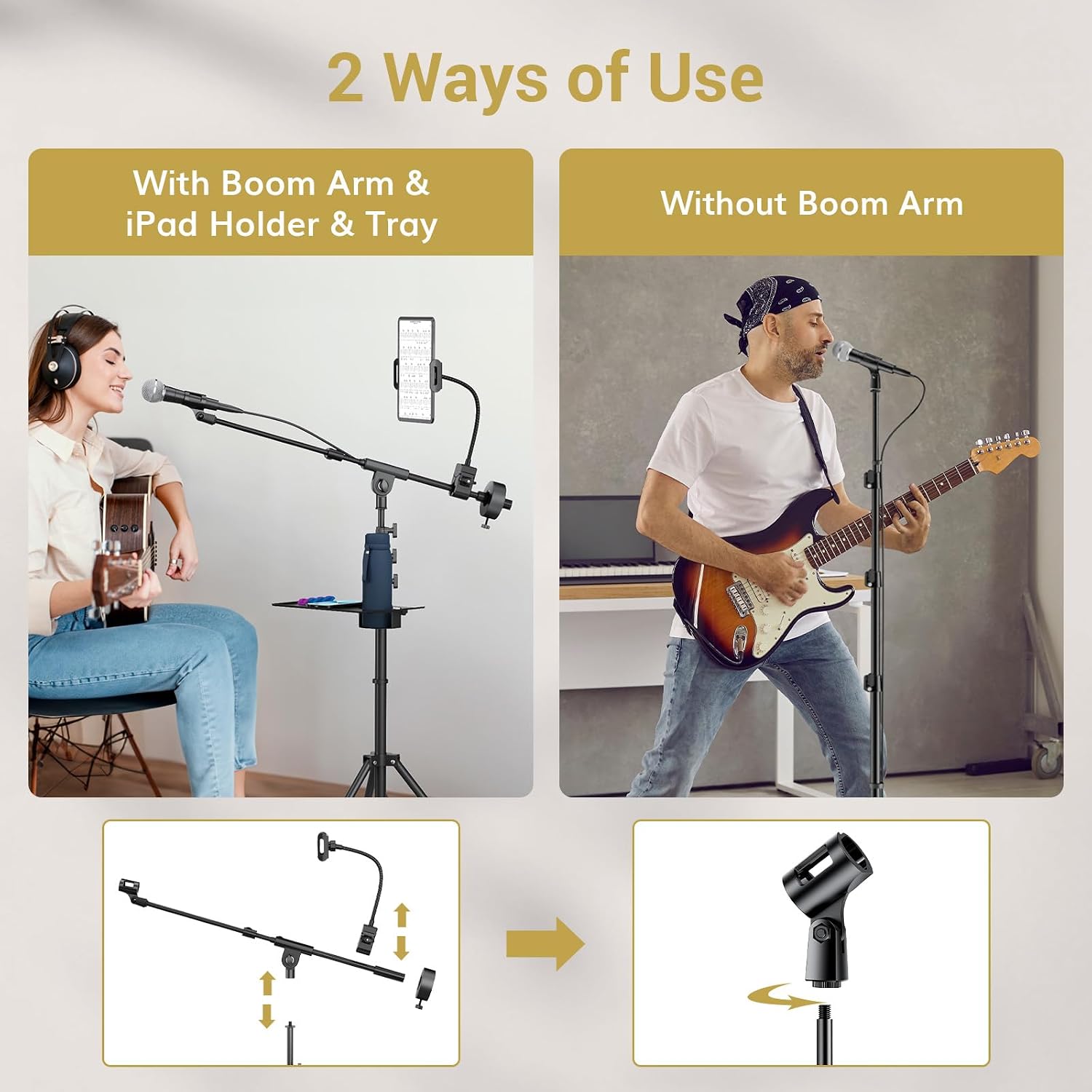 Detalle de TONOR T35+ Adjustable Microphone Stand with Tablet Clamp and Metal Tray