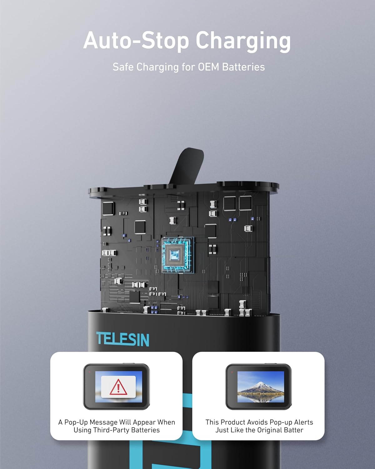 Thumbnail 6 de TELESIN Battery Charger Kit for GoPro Hero 13 Black (2-Pack) with Triple Charging Case + Type-C Cable