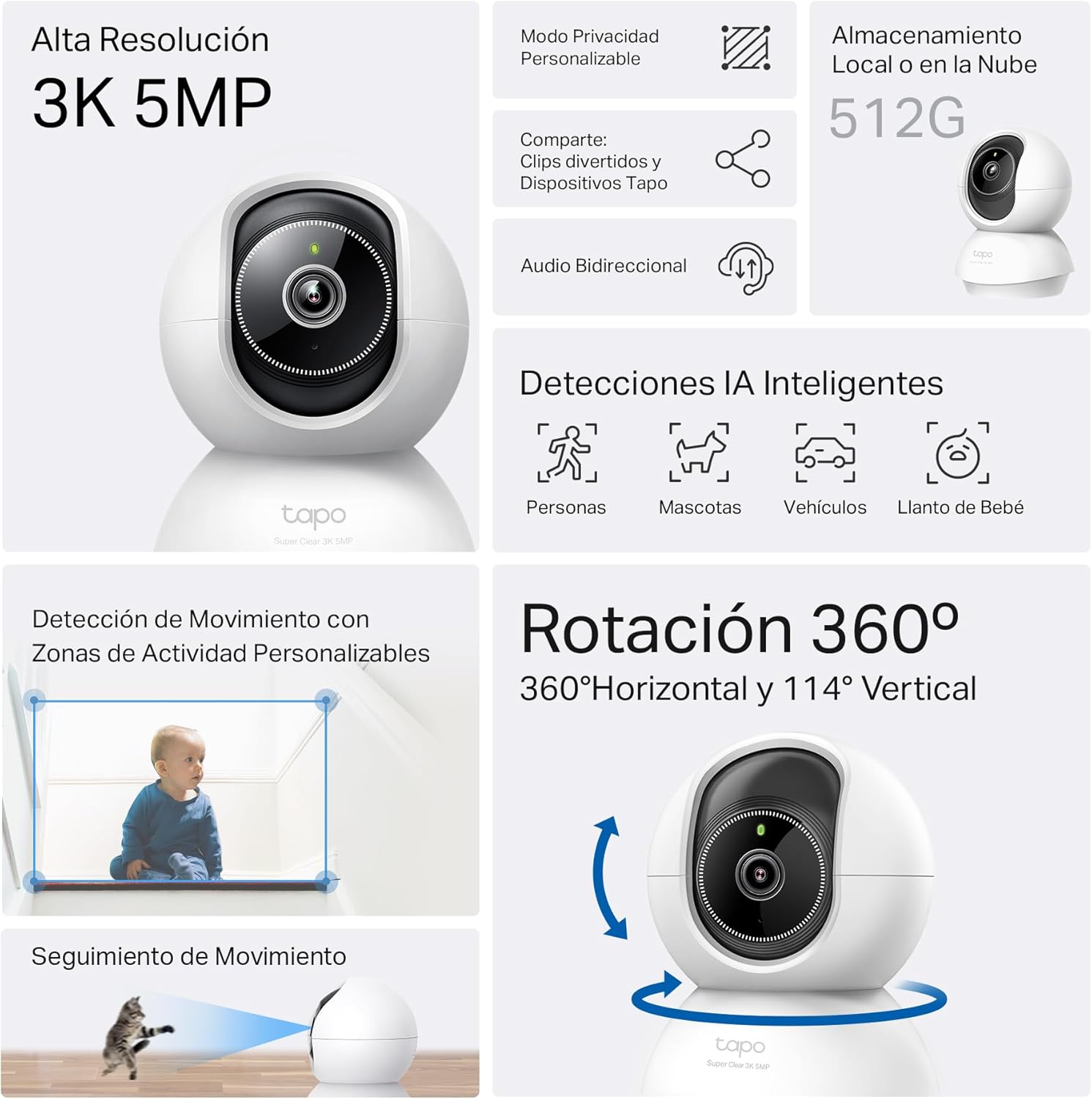 Detalle 2 de Tapo C230 Cámara vigilancia 3K 5MP, 360° 12 m 😊