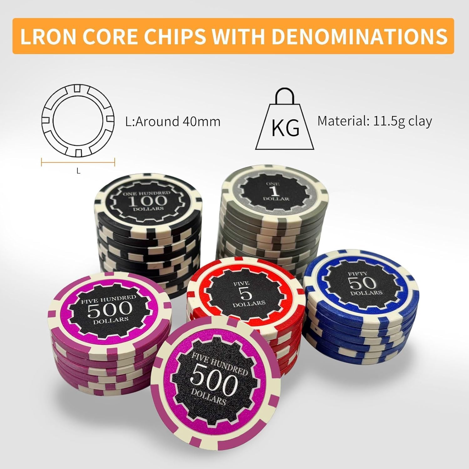 Detalle de Petjirohot Poker Chip Set, 11.5-Gram Chips