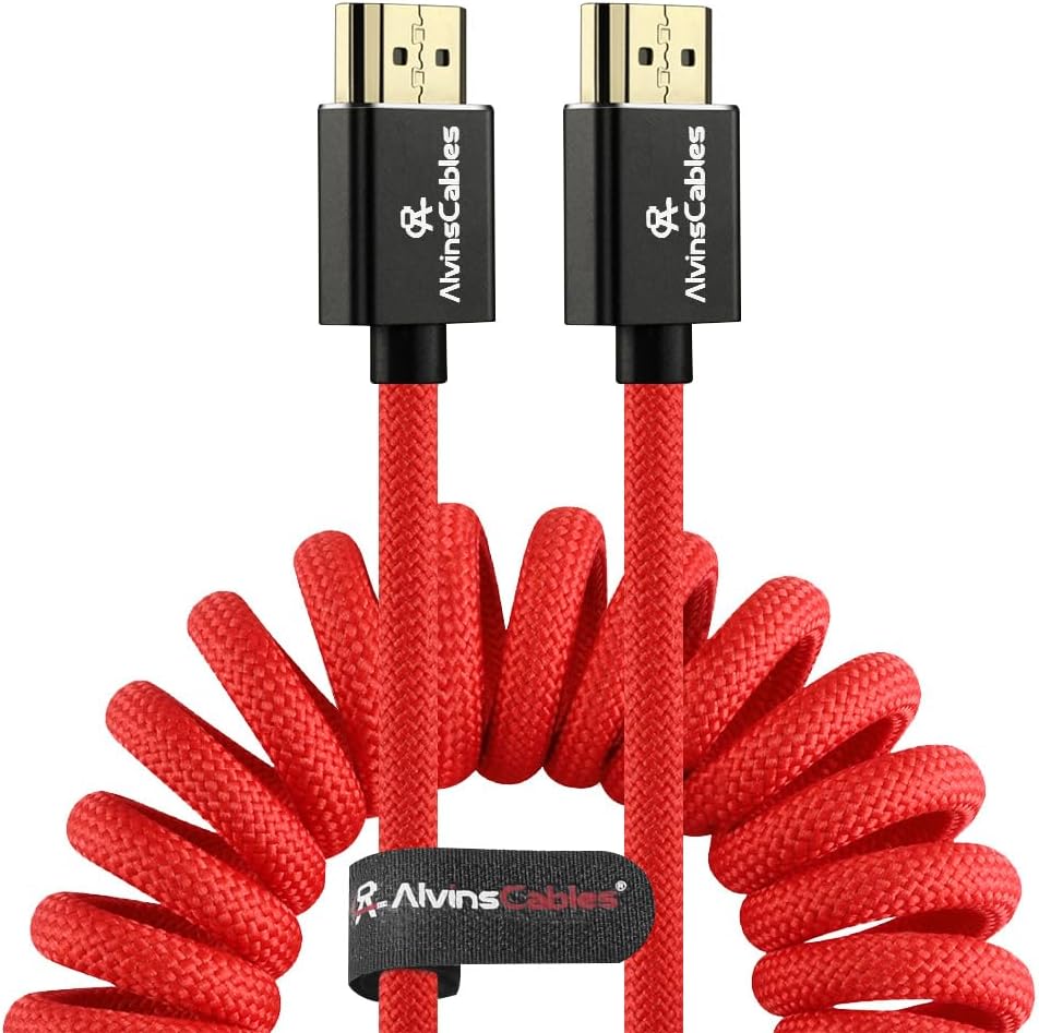 Thumbnail 5 de Alvin's Cables 8K 2.1 HDMI High Speed Straight to Left Angle Braided Coiled Cable
