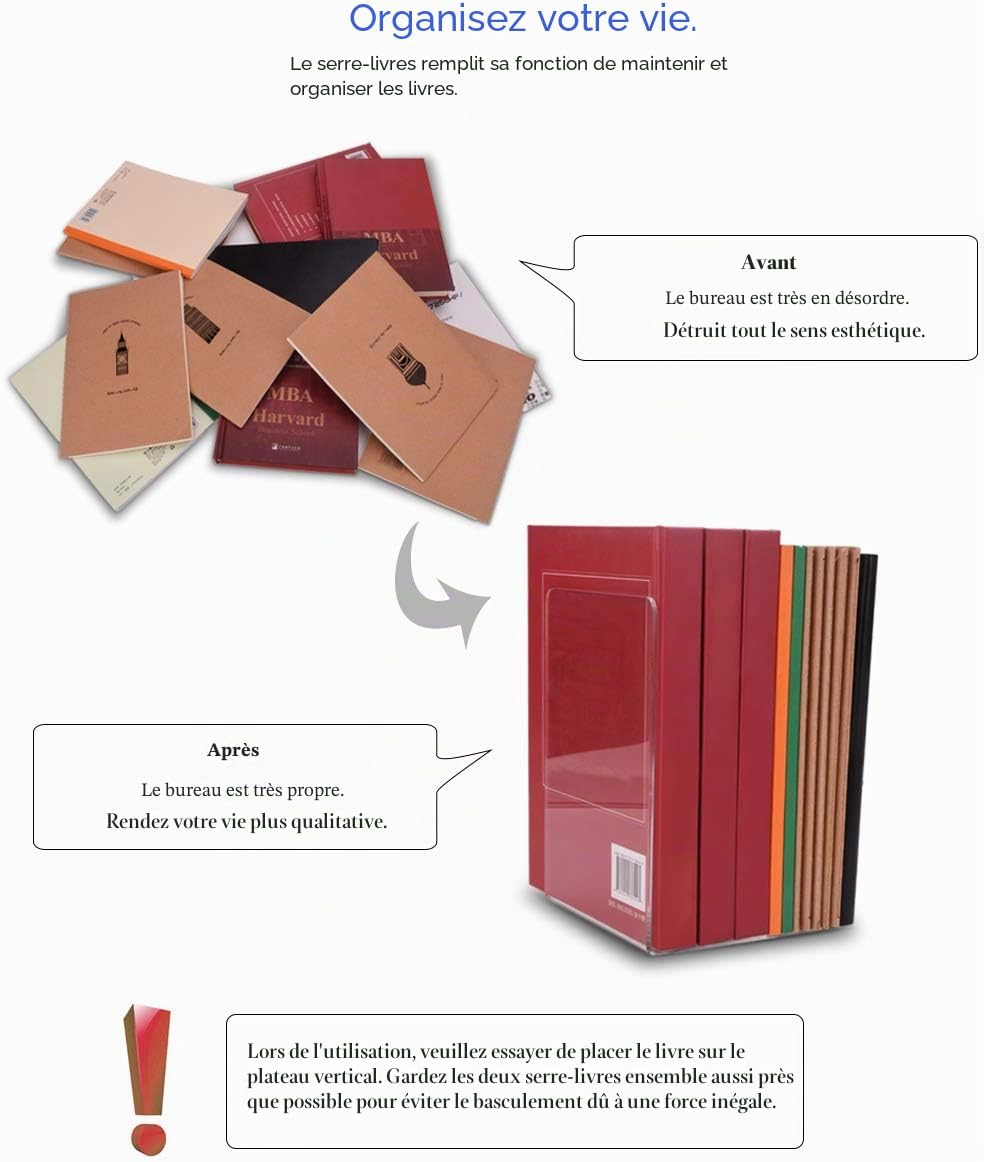 Thumbnail 6 de MerryNine — Lot de 2 serre-livres transparents en plastique acyclique pour livres et papeterie