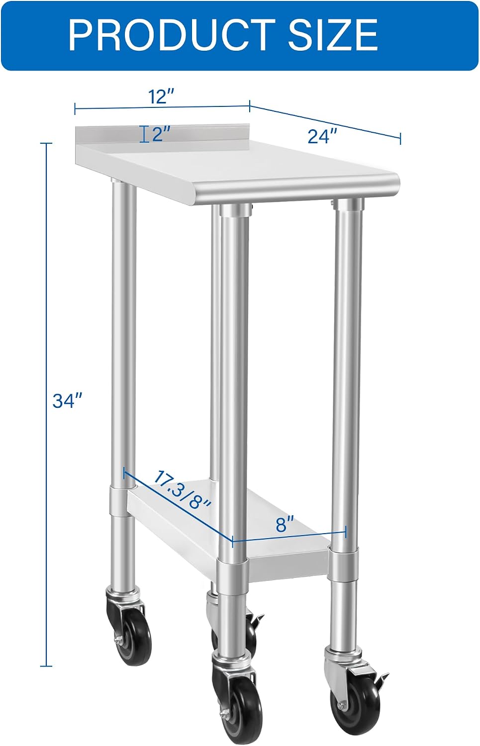 Thumbnail 1 de HARDURA 24×12-Inch Stainless Steel Commercial Work Table with Wheels (NSF)