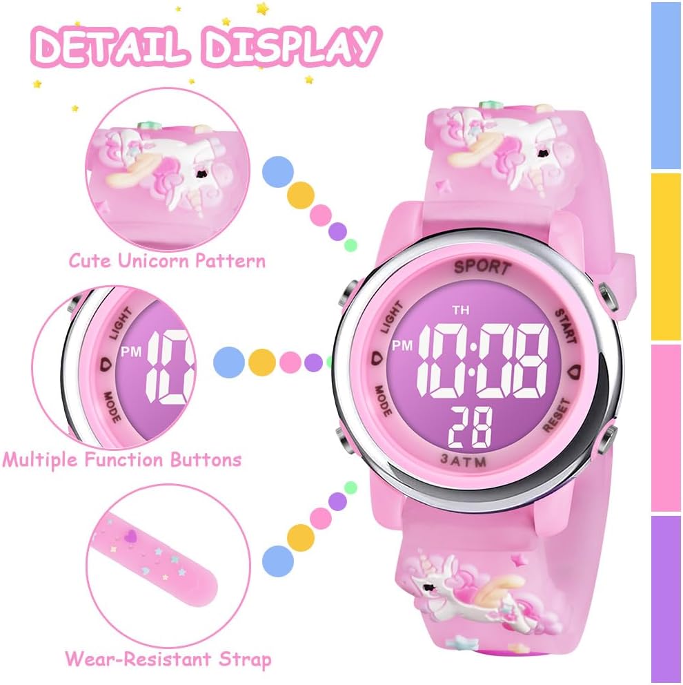 Detalle de Vicloon Unicorn Digital Watch digitaal kinderhorloge met ledlicht in 7 kleuren