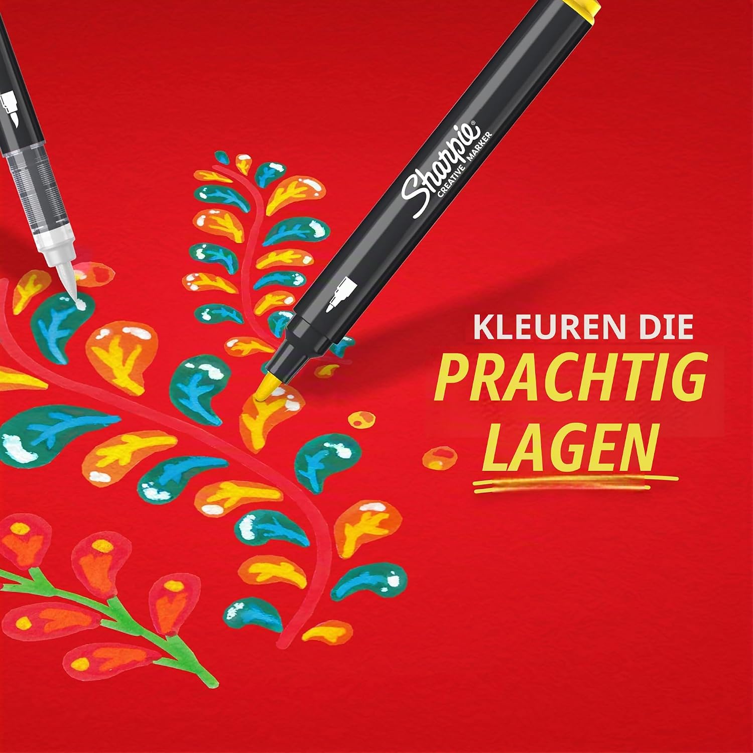 Thumbnail 6 de Sharpie Creative Marker acrylverfmarkers met brushpunt, waterbasis, rood, 6 stuks