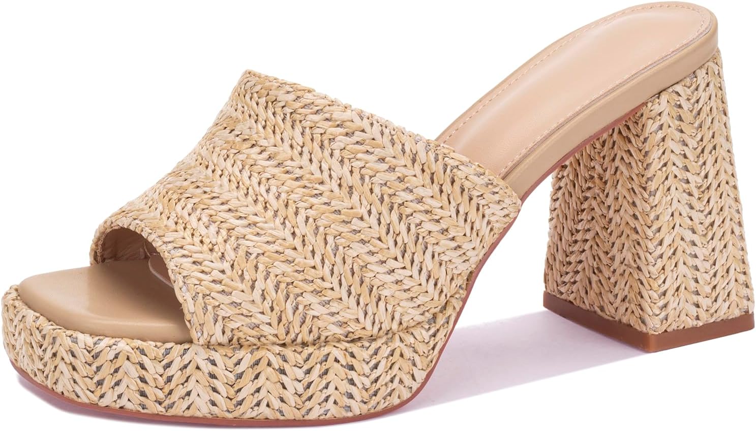 Detalle de Monrovia Raffia Heeled Sandals for Women — Platform Wedge Slip-On Open-Toe Sandals