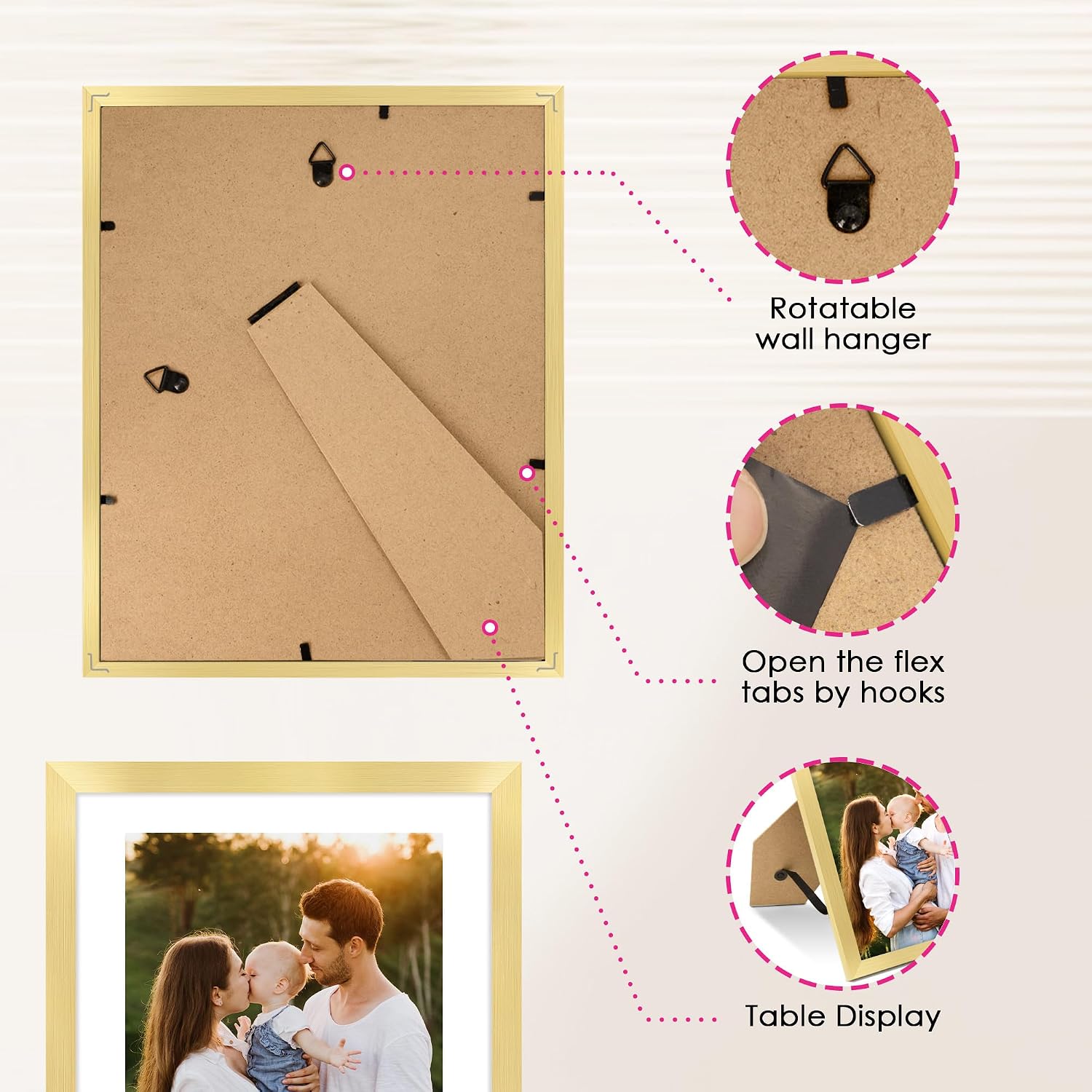 Thumbnail 4 de FIXSMITH 8x10 Picture Frame Bulk-6 Pack (Gold) with HD Plexiglass