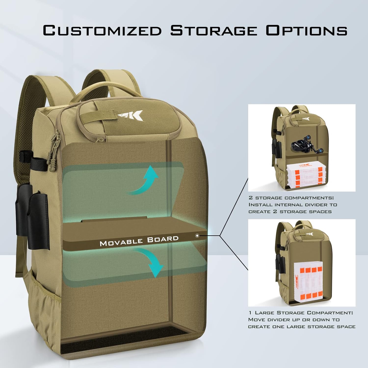Detalle de KastKing KarryAll Fishing Tackle Backpack with Rod Holder and 4 Tackle Boxes (40/26L)