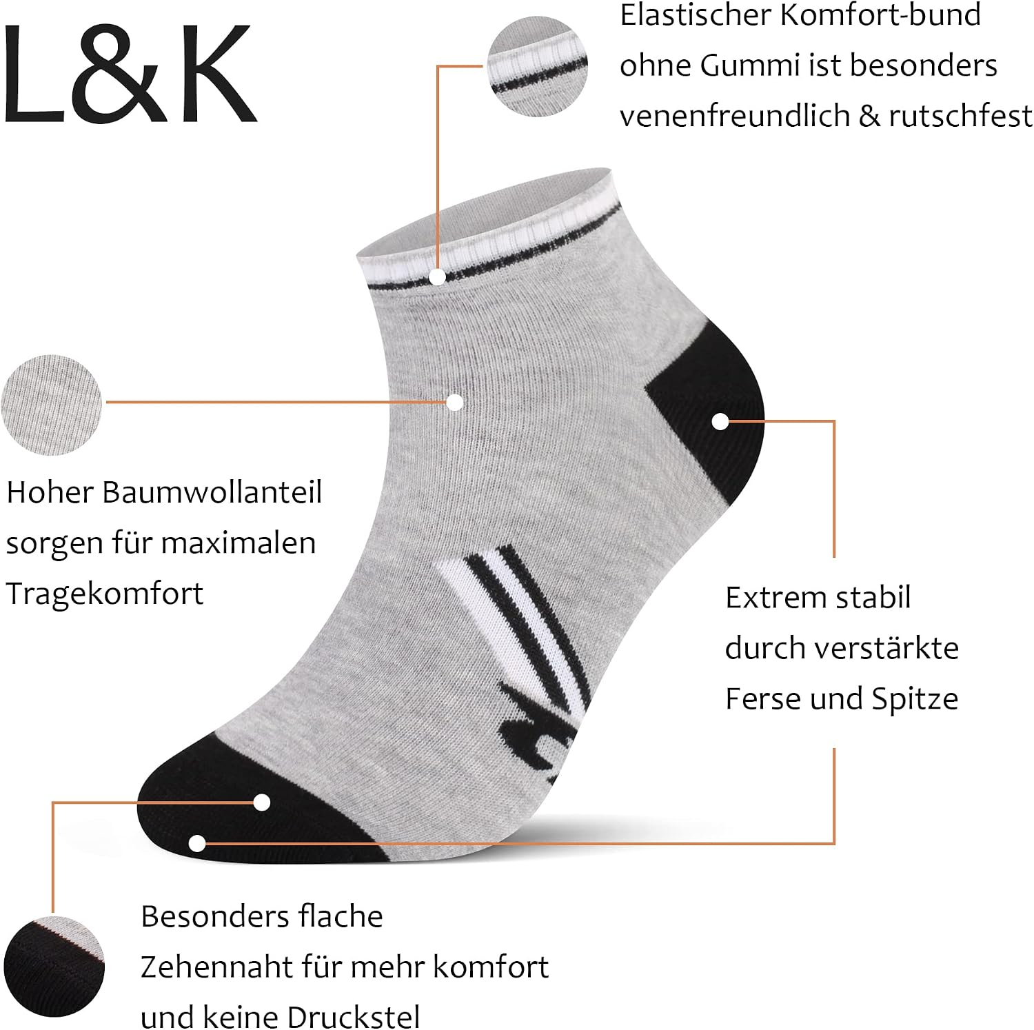 Detalle 2 de L&K 10/12 : paire de chaussettes de sport homme en coton respirant multicolores 2121VA