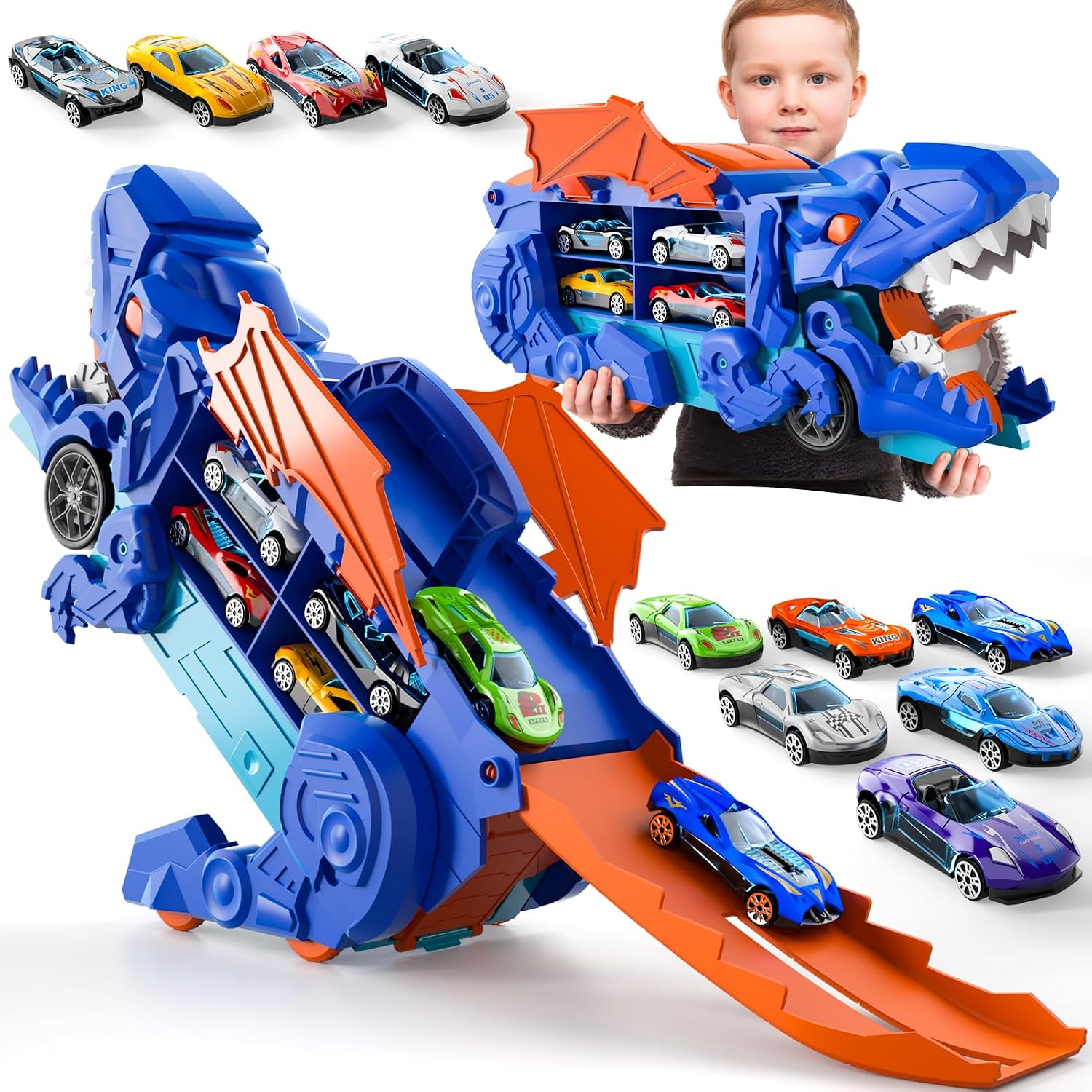 Thumbnail 6 de Toddler Dinosaur Transport Truck with 10 Die-Cast Cars – 3-in-1 Transforming Track Set