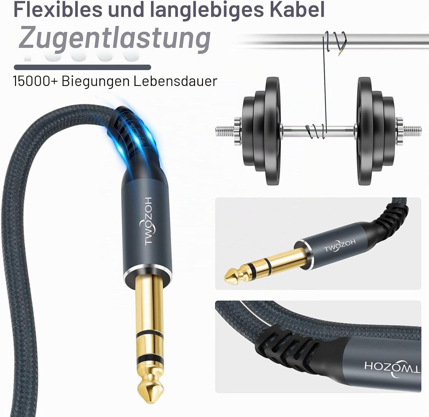 Detalle de Twozoh Klinke 6,35 mm auf XLR Stecker 3-poliges Audiokabel, 1 m – Geflochtenes XLR auf 1/4" TRS Symphony Line