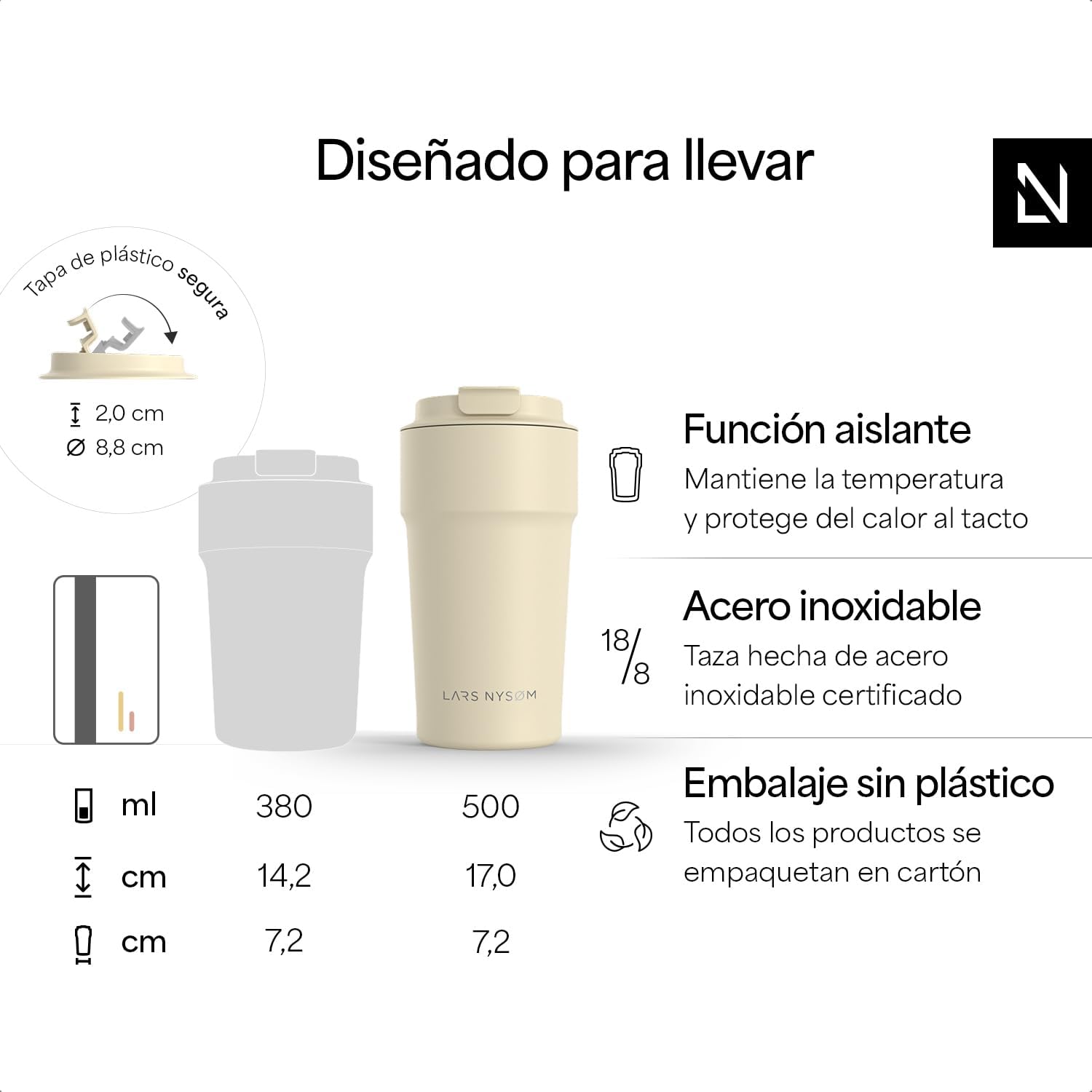 Detalle 2 de LARS NYSØM Taza térmica 500ml ☕ Aislante y a prueba de fugas