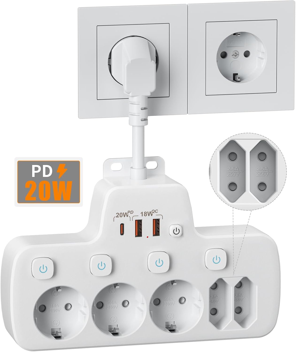 Detalle de Multiprise PD20W 5 prises avec USB