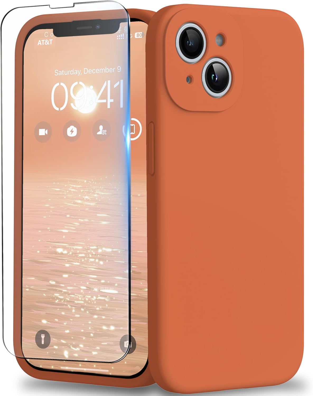 Detalle de INGIDO Gelborange Hülle für iPhone 15 – Flüssigsilikon mit erweitertem Kameraschutz und Soft-Mikrofaserfutter