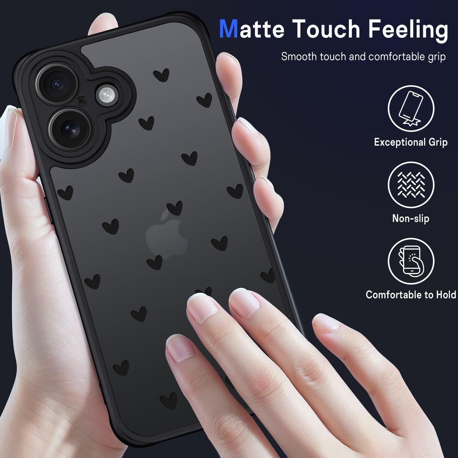 Thumbnail 4 de TUUTPU Coque iPhone 16 – Étui translucide mat avec motif cœur, protection complète et dos en PC durable