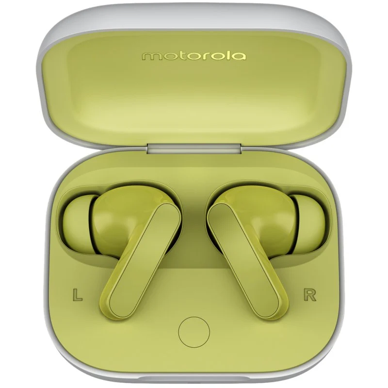 Detalle de Moto Buds Green Banana: Auriculares Inalámbricos de Motorola con ANC y estuche verde