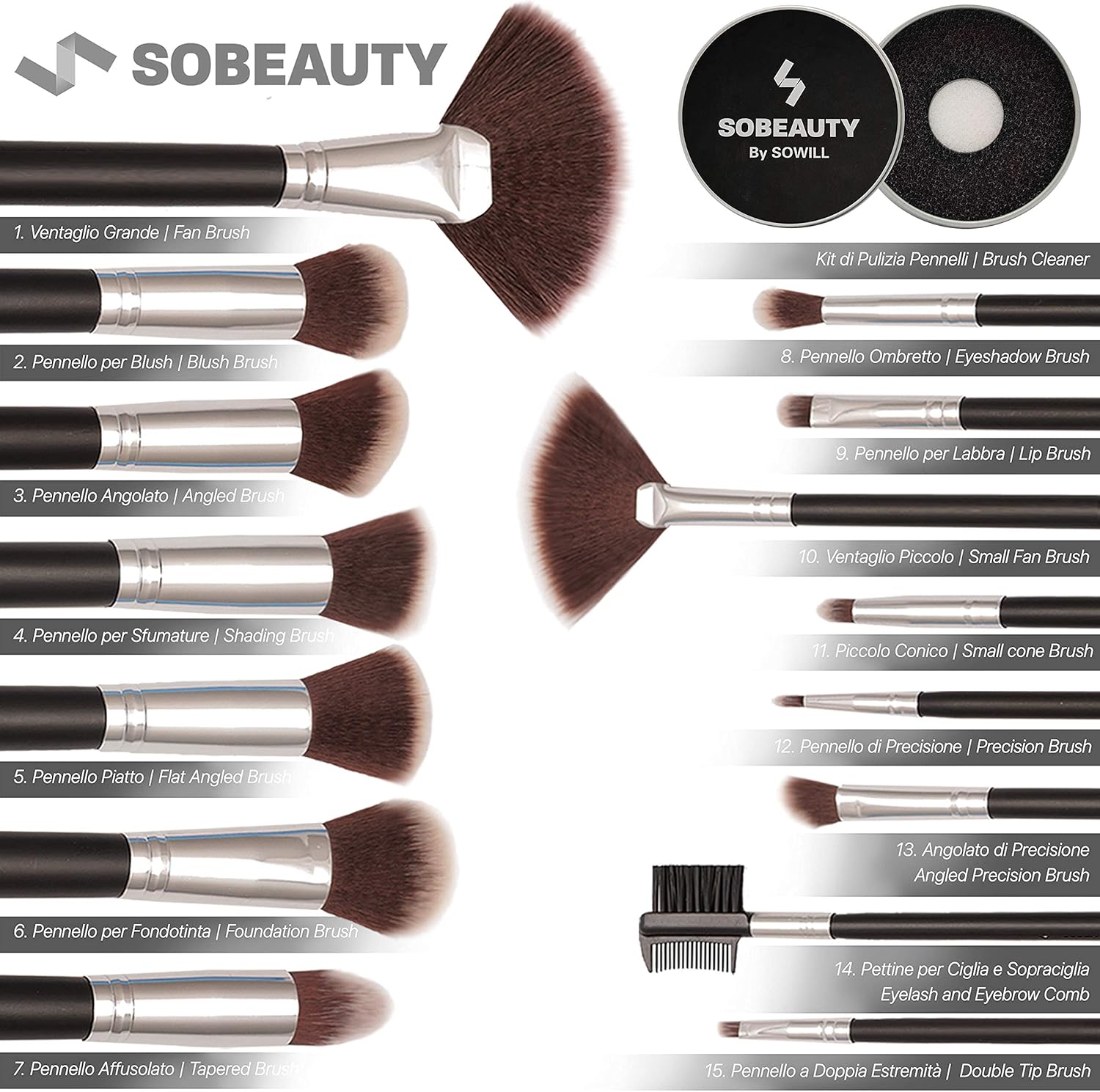 Thumbnail 3 de SOBEAUTY set 15 pennelli trucco vegani 🎨