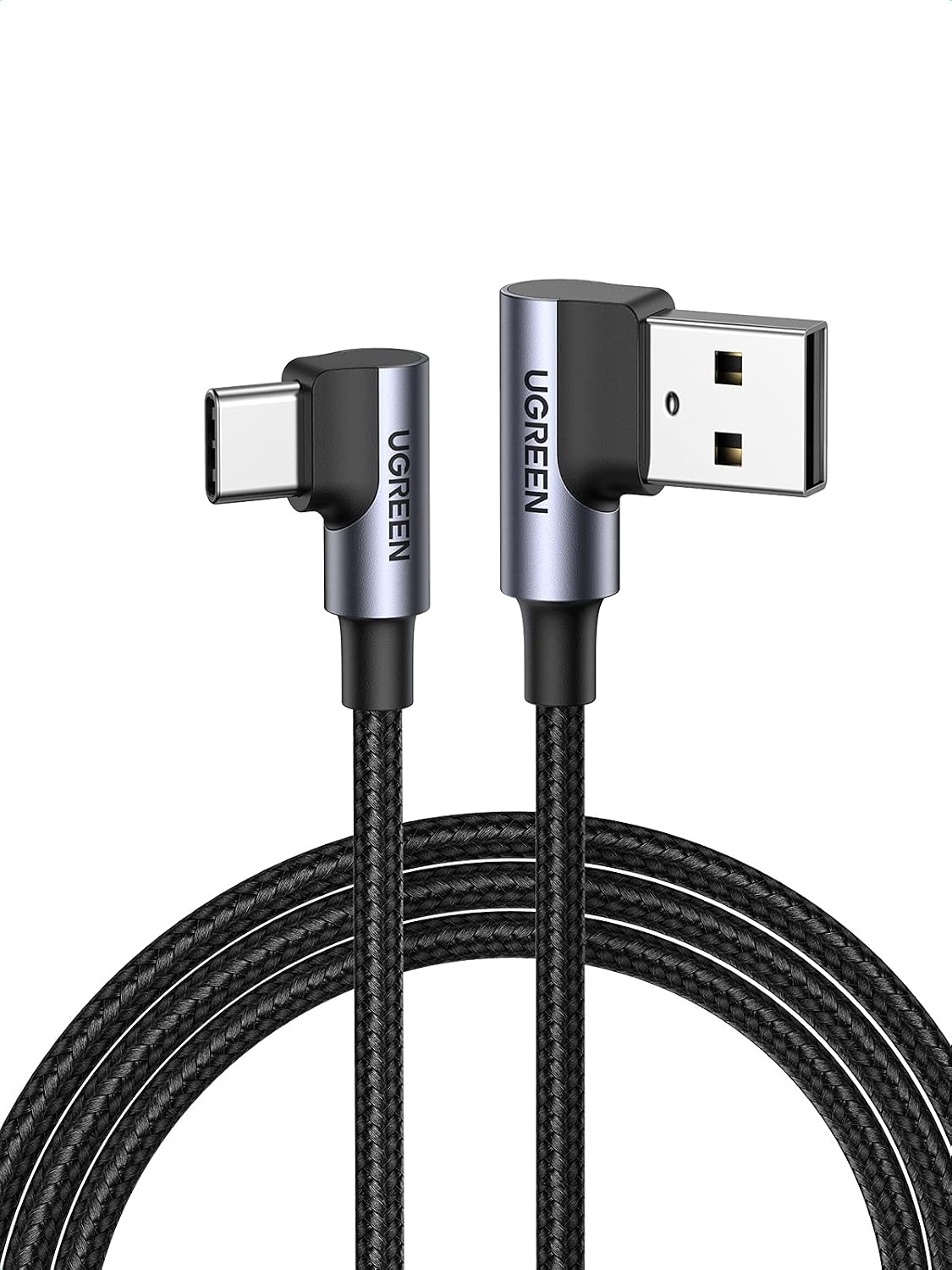Detalle de UGREEN 20857 USB-A to USB-C Cable, 2m Nylon Braided, 90° Connector