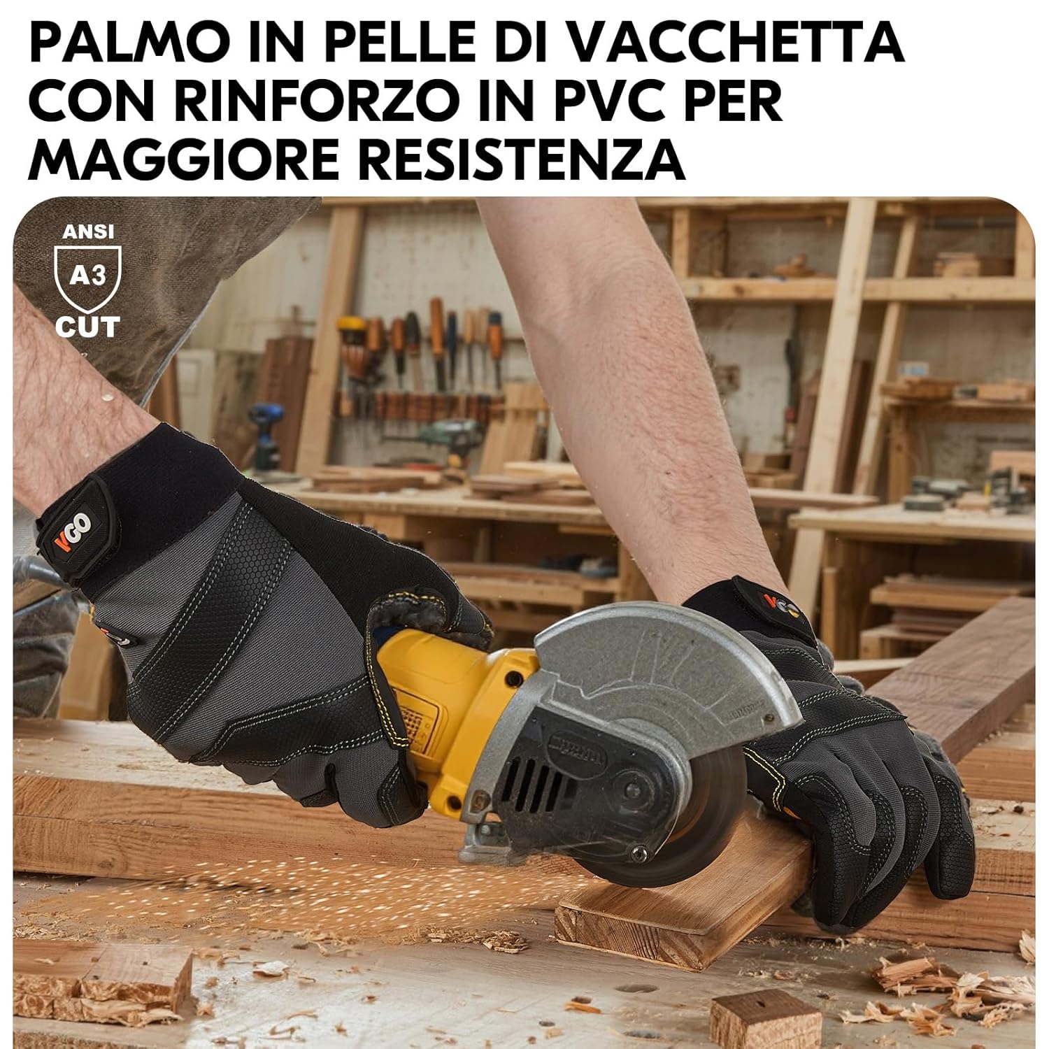 Thumbnail 4 de Guanti da lavoro antitaglio Vgo… EN388 Level C A3, per edilizia e motosega, antivibrazione 360°