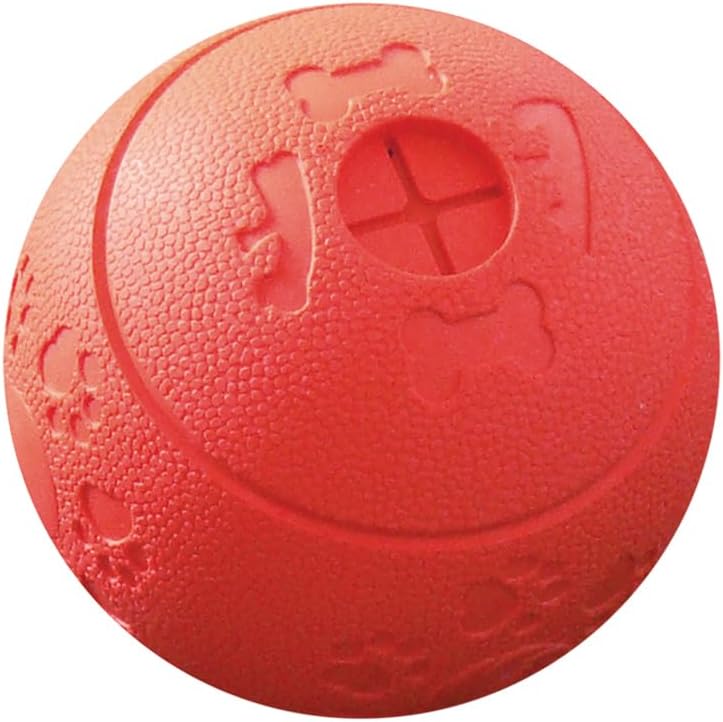 Detalle 2 de Nobby Vollgummi Snackball rot 11 cm – robustes Kauspielzeug mit zwei Öffnungen