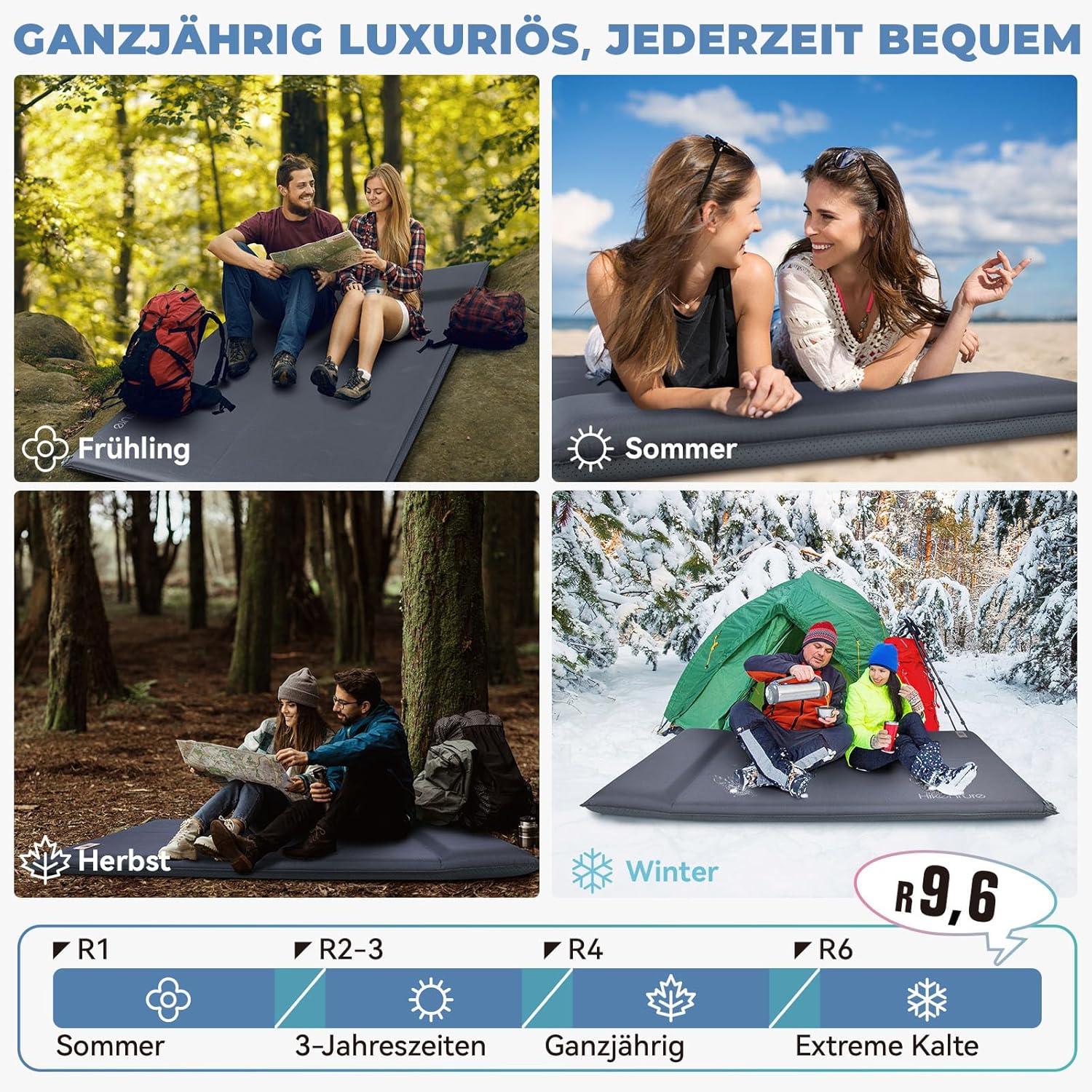 Thumbnail 3 de HIKENTURE Doppel-Selbstaufblasende Isomatte (8 cm) mit eingebauter Elektropumpe – 120 x 200 cm, B1