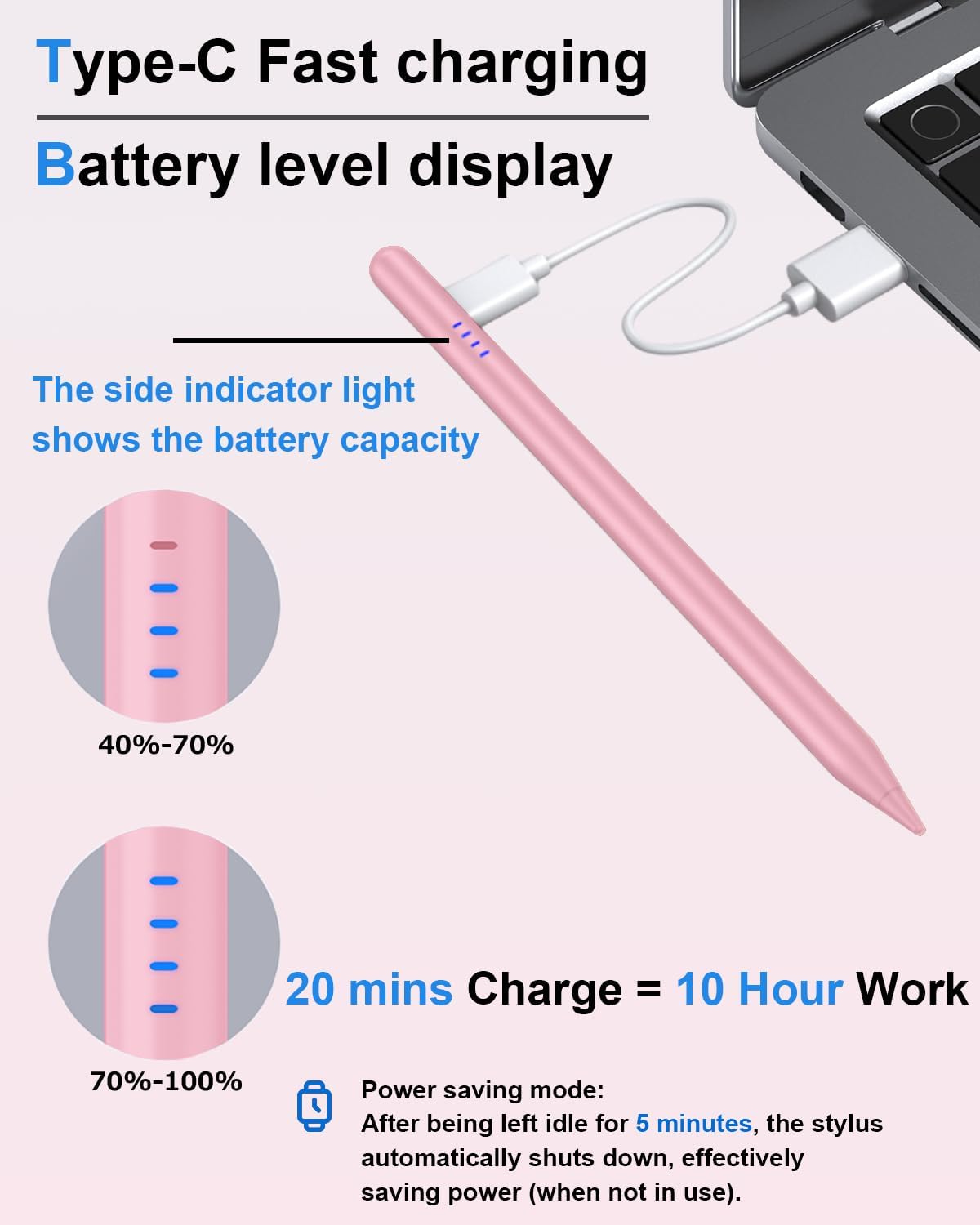 Thumbnail 6 de Stylus Pen for iPad (2018-2026) – Fast Charge, Palm Rejection, Pink