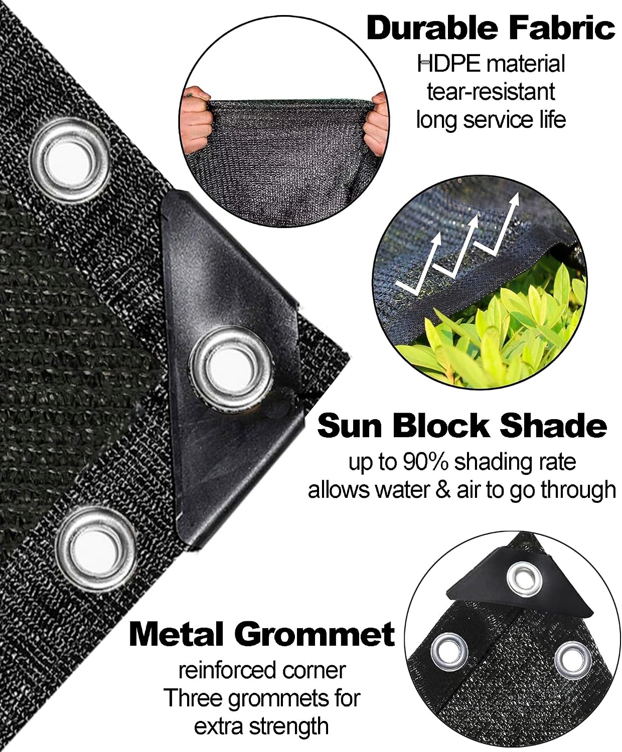 Detalle de 90% Black Shade Cloth 3m x 4.3m: High-Density Garden Shade with Grommets