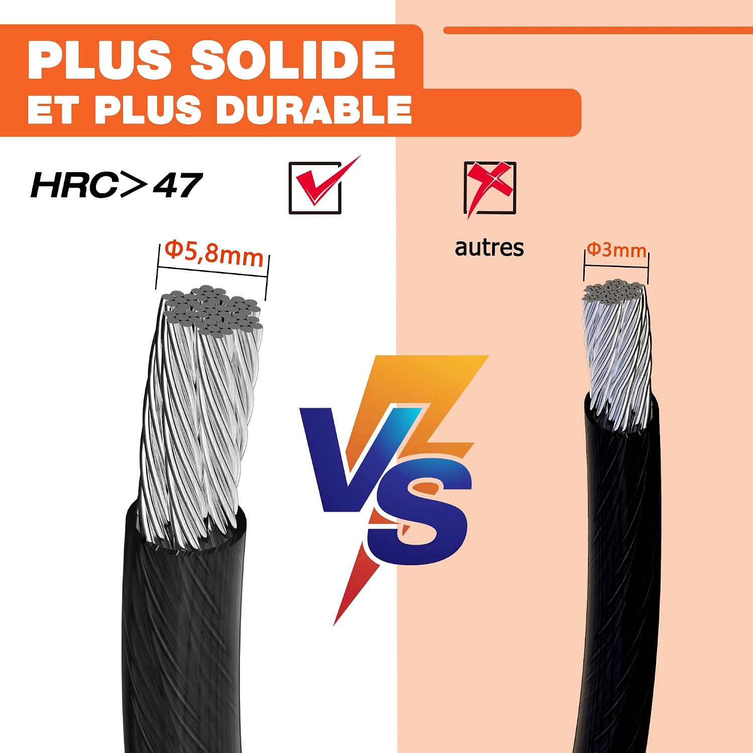 Thumbnail 6 de ValueMax Câble antivol vélo 213 cm x 12 mm avec double boucle tressée