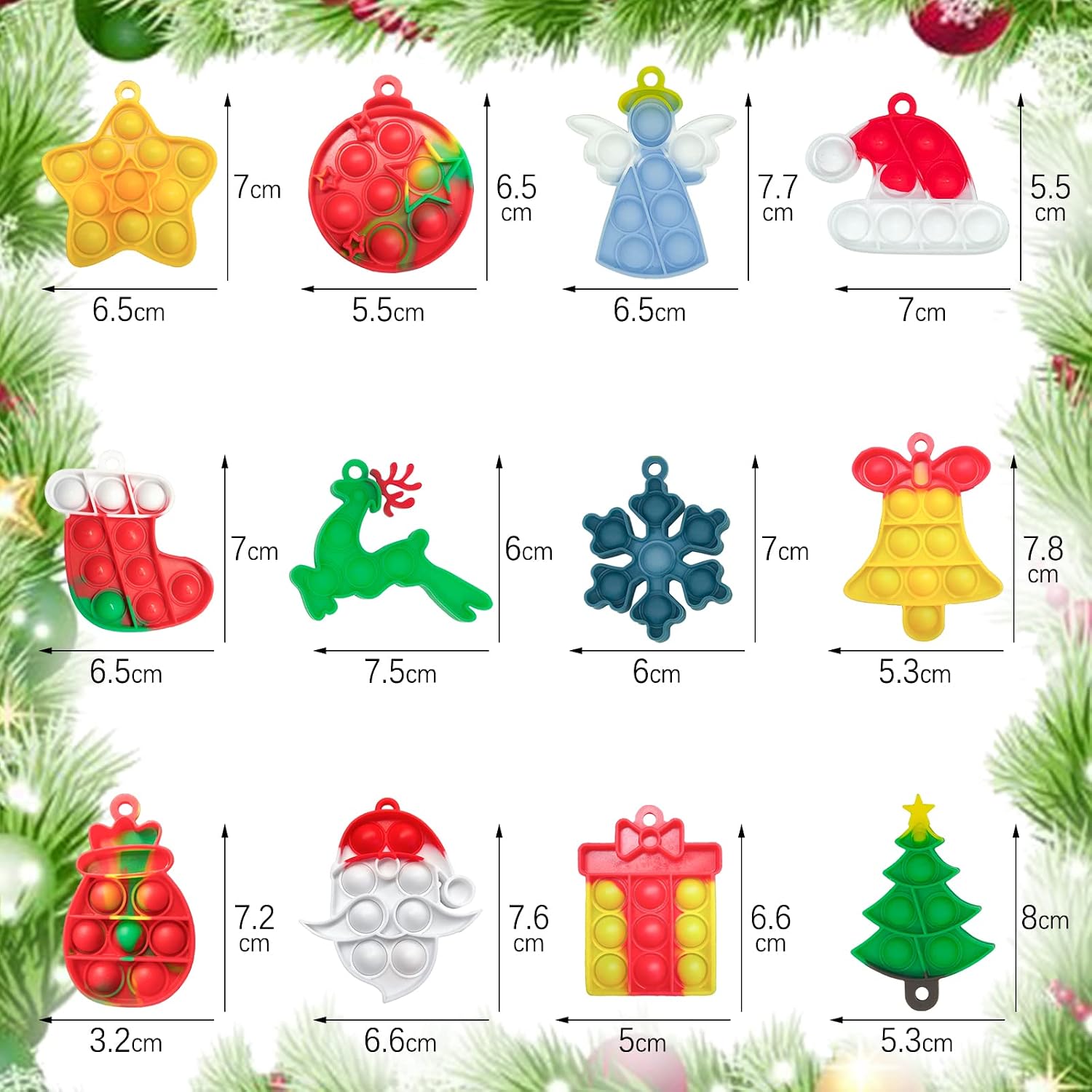 Thumbnail 6 de SUNOWE Christmas Mini Push Pop Fidget Keychains, 24-Piece Silicone Set
