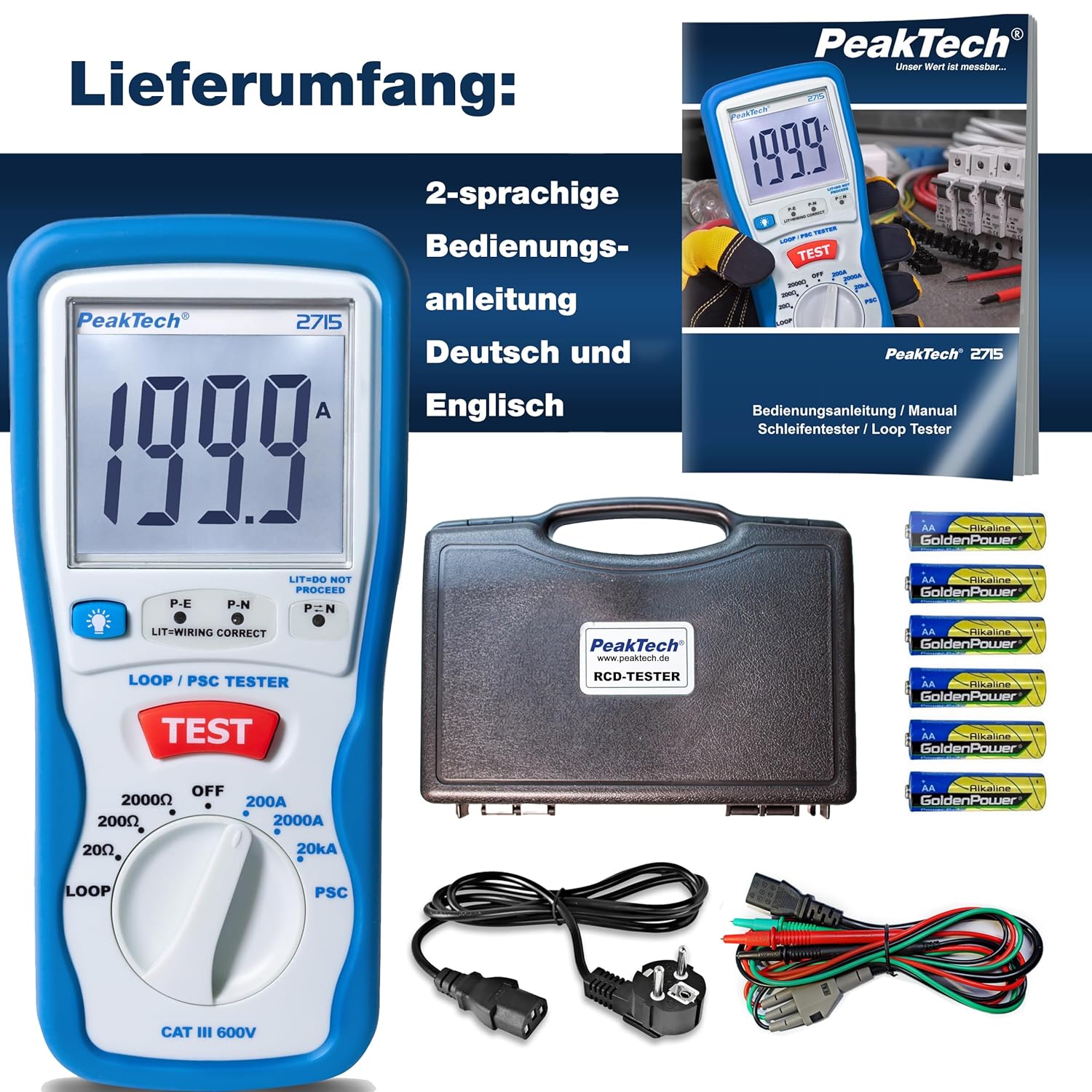 Detalle 2 de PeakTech P 2715 – Digitaler PSC-Schleifentester mit LCD-Display