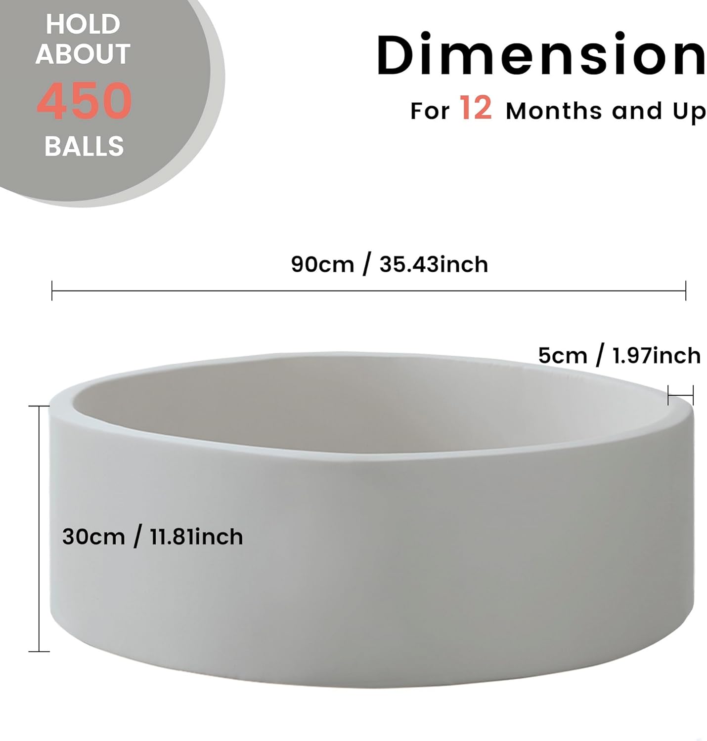 Thumbnail 2 de Zedachica Memory Foam Ball Pit for Toddlers (1-3) – Grey, Soft Sponge Ball Pool, 35.4'' x 11.81'' (NO balls)