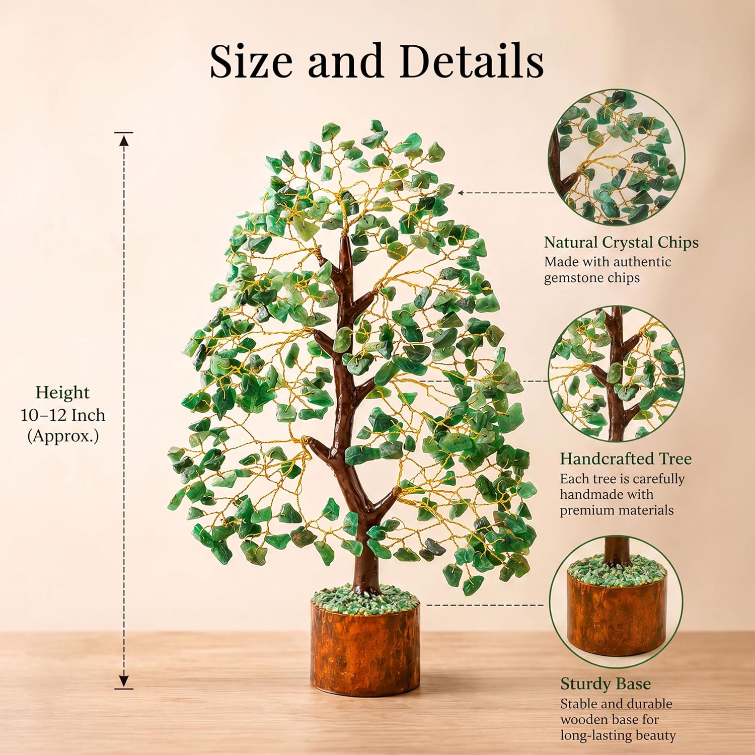 Detalle 1 de Crocon CTR032a Green Aventurine Crystal Tree with Golden Wire