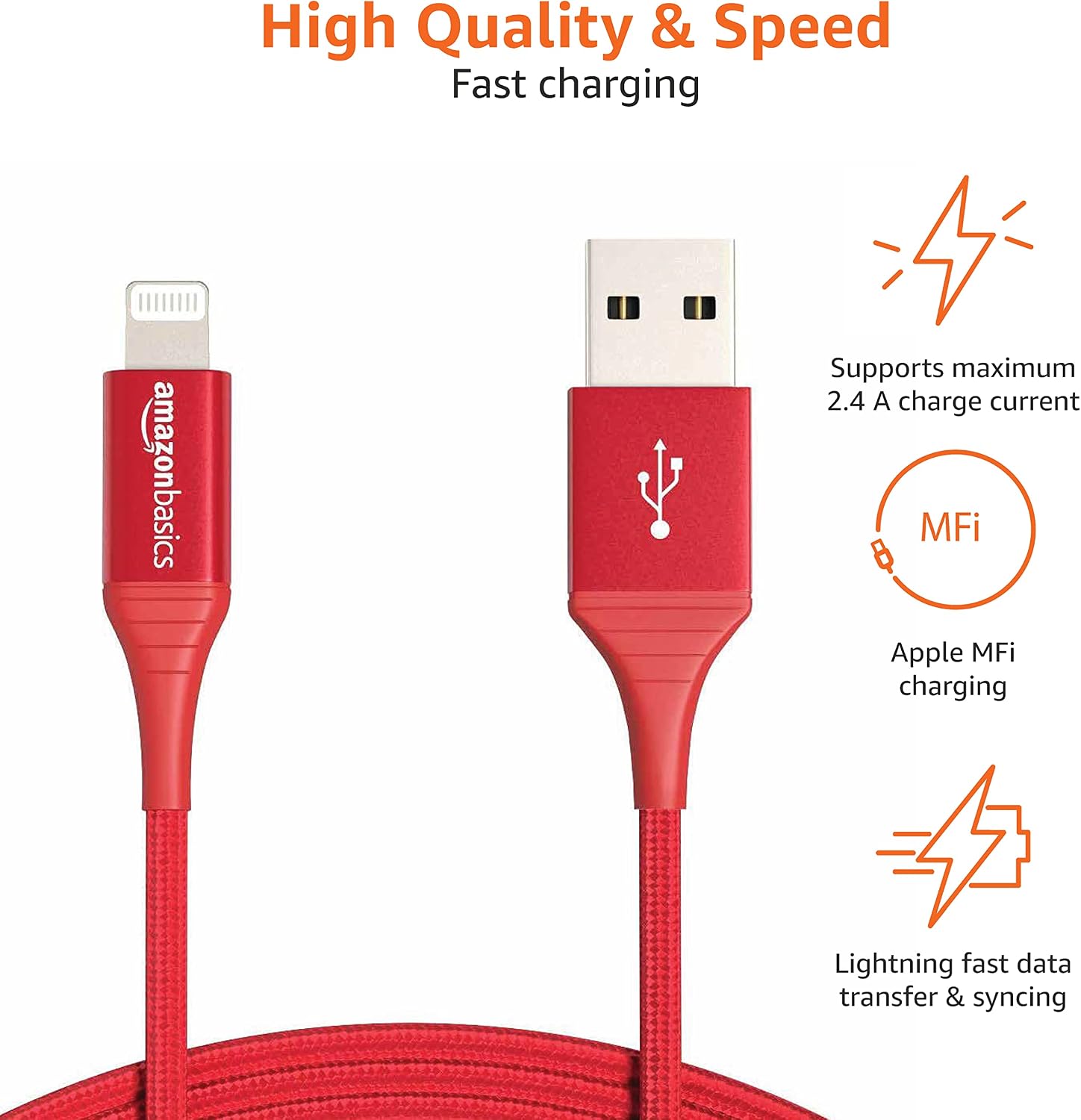 Thumbnail 2 de Amazon Basics USB-A auf Lightning Verbindungskabel (MFi), rot, 1,8 m – für iPhone & iPad