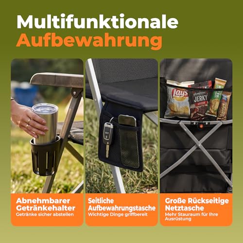 Detalle 2 de Homecall Campingstuhl faltbar mit gepolstertem Kopfstütze Hochlehner – 150 kg belastbar